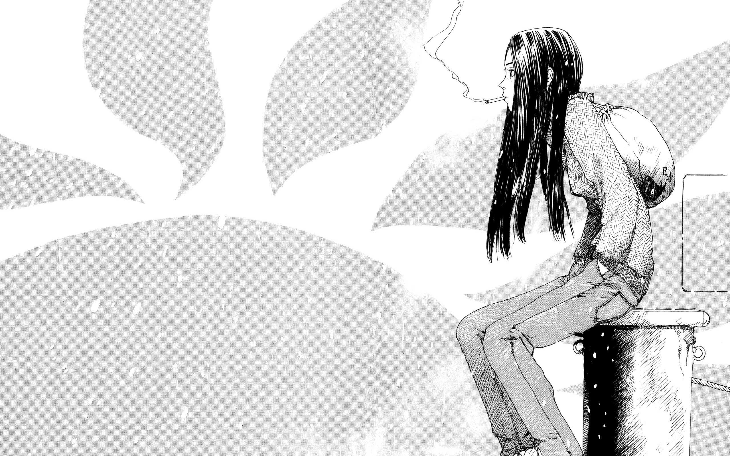 Нарисованная девушка с сигаретой в зубах