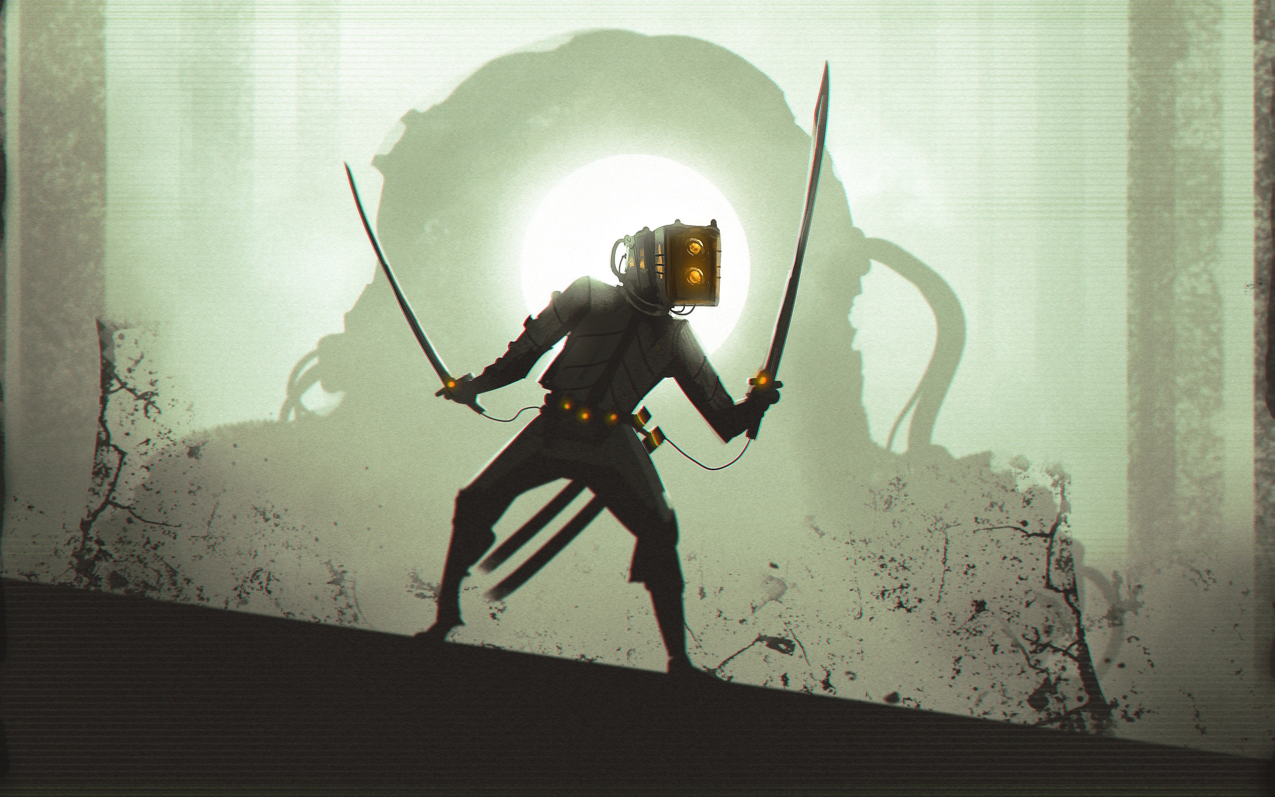 Мужчина с катанами, киберпанк