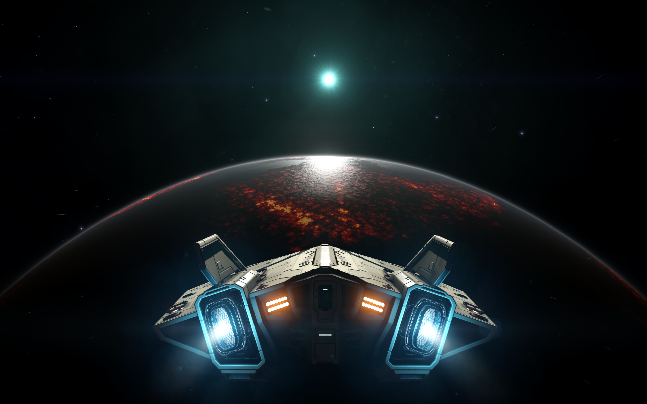 Космический корабль перед планетой, игра Elite Dangerous