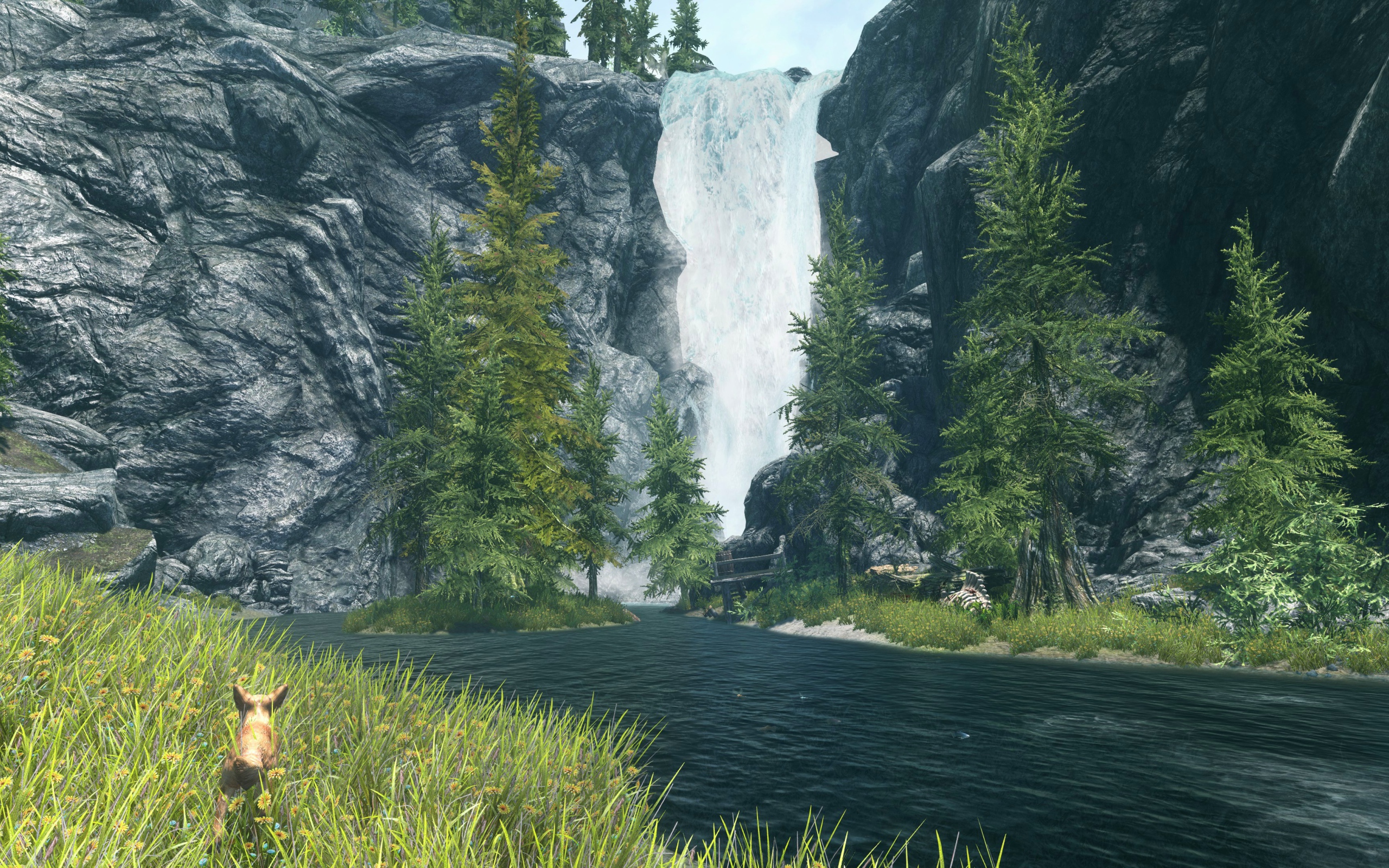 Водопад в зарослях в игре The Elder Scrolls V Skyrim