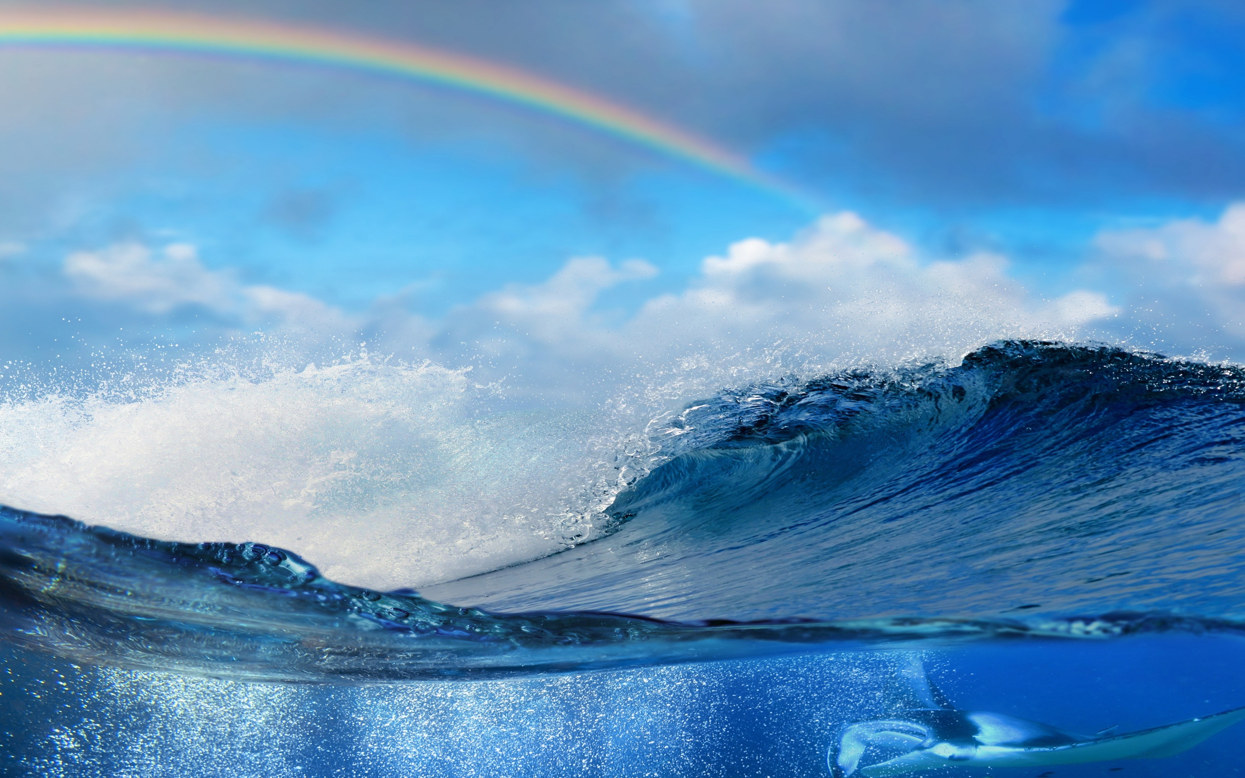 Rainbow over the sea waves