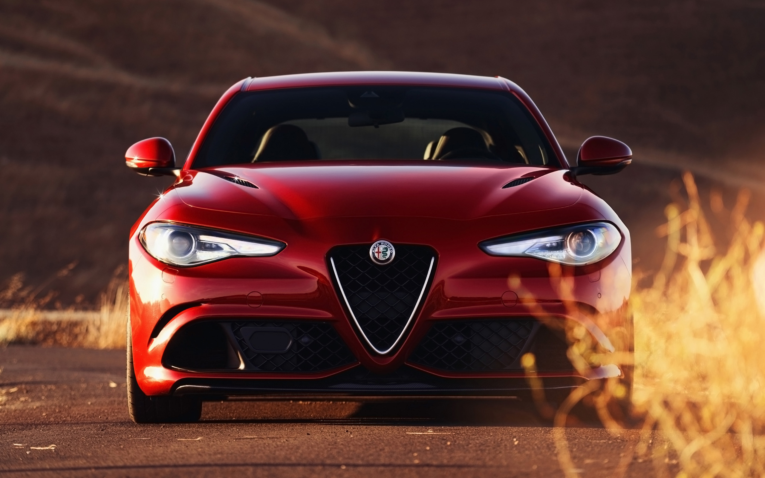 Красный автомобиль Alfa Romeo Giulia Quadrifoglio 2017 