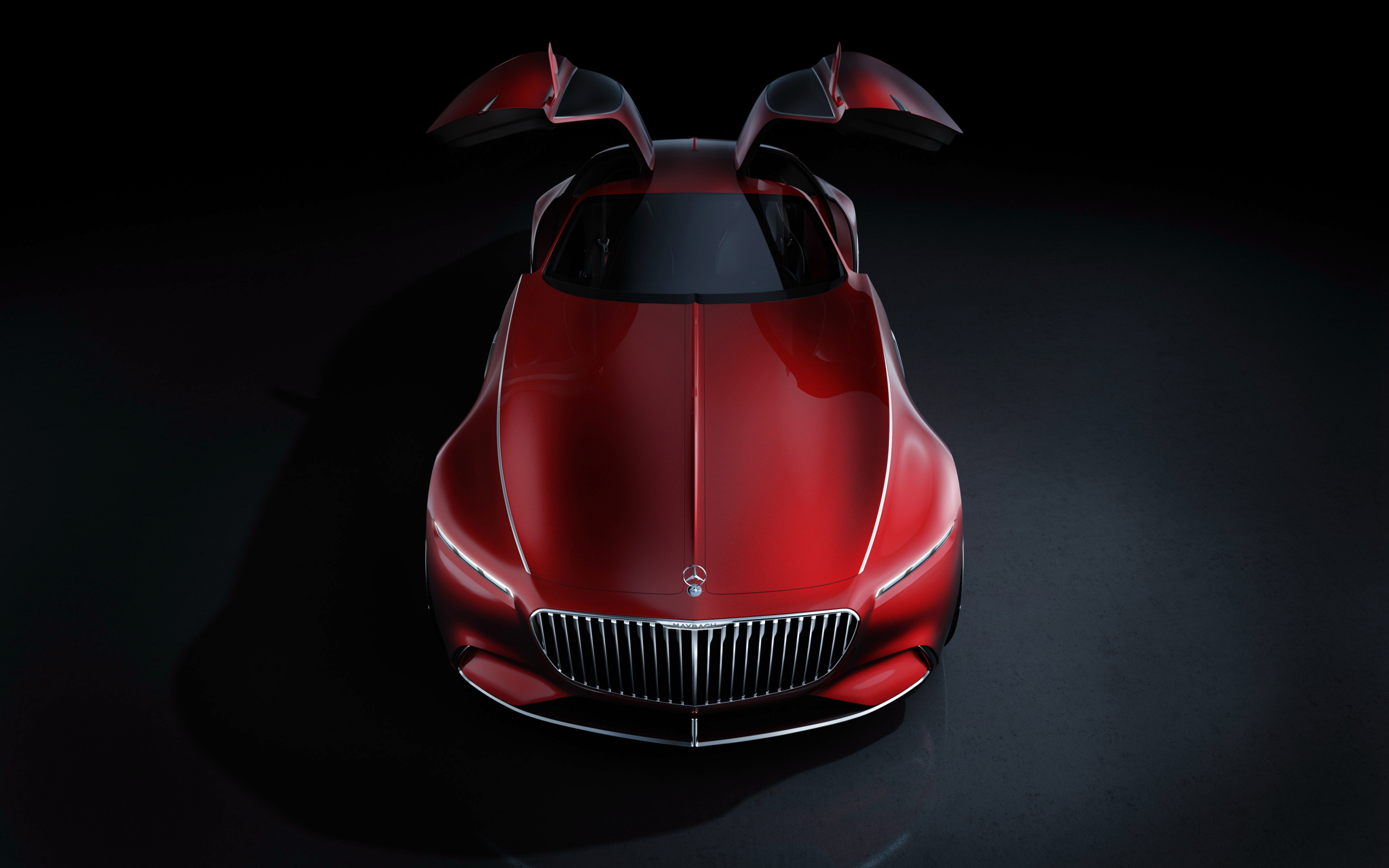 Красный автомобиль  Vision Mercedes-Maybach 6 с открытыми дверями 