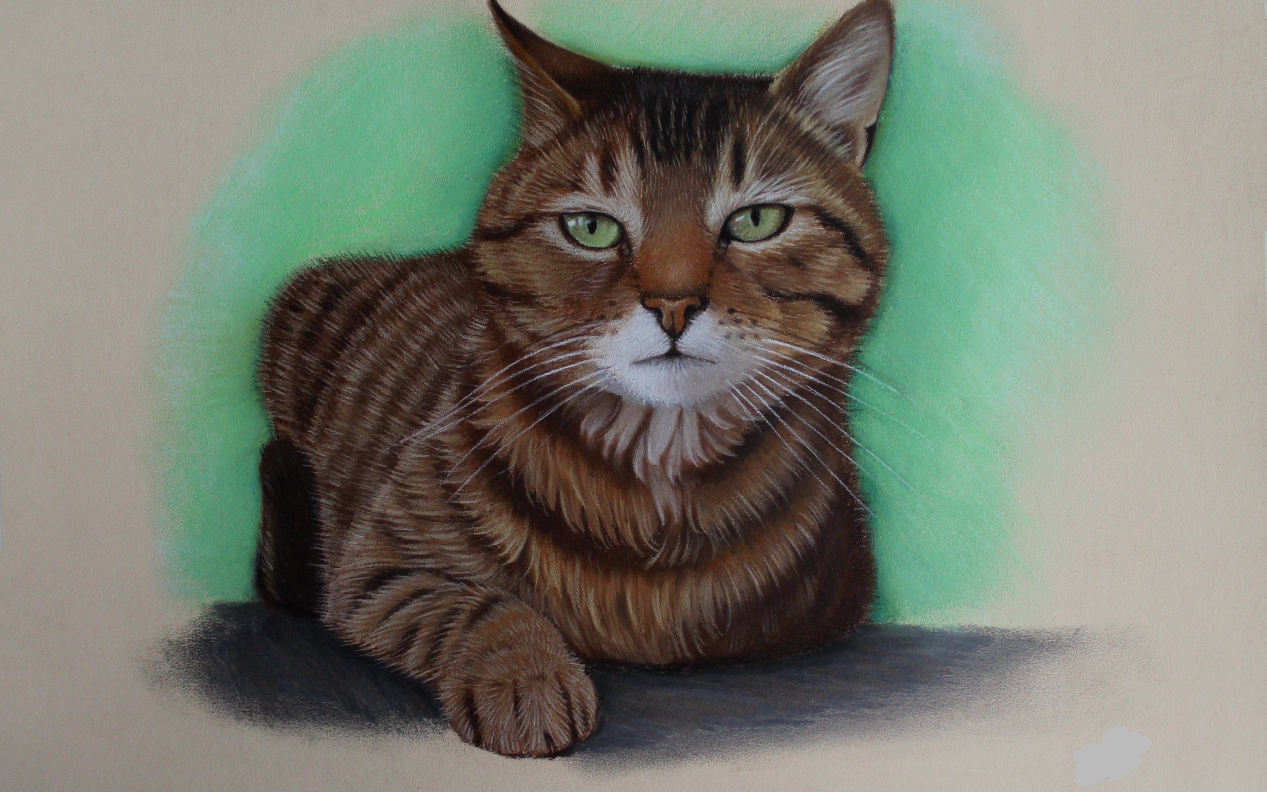 Нарисованный зеленоглазый кот