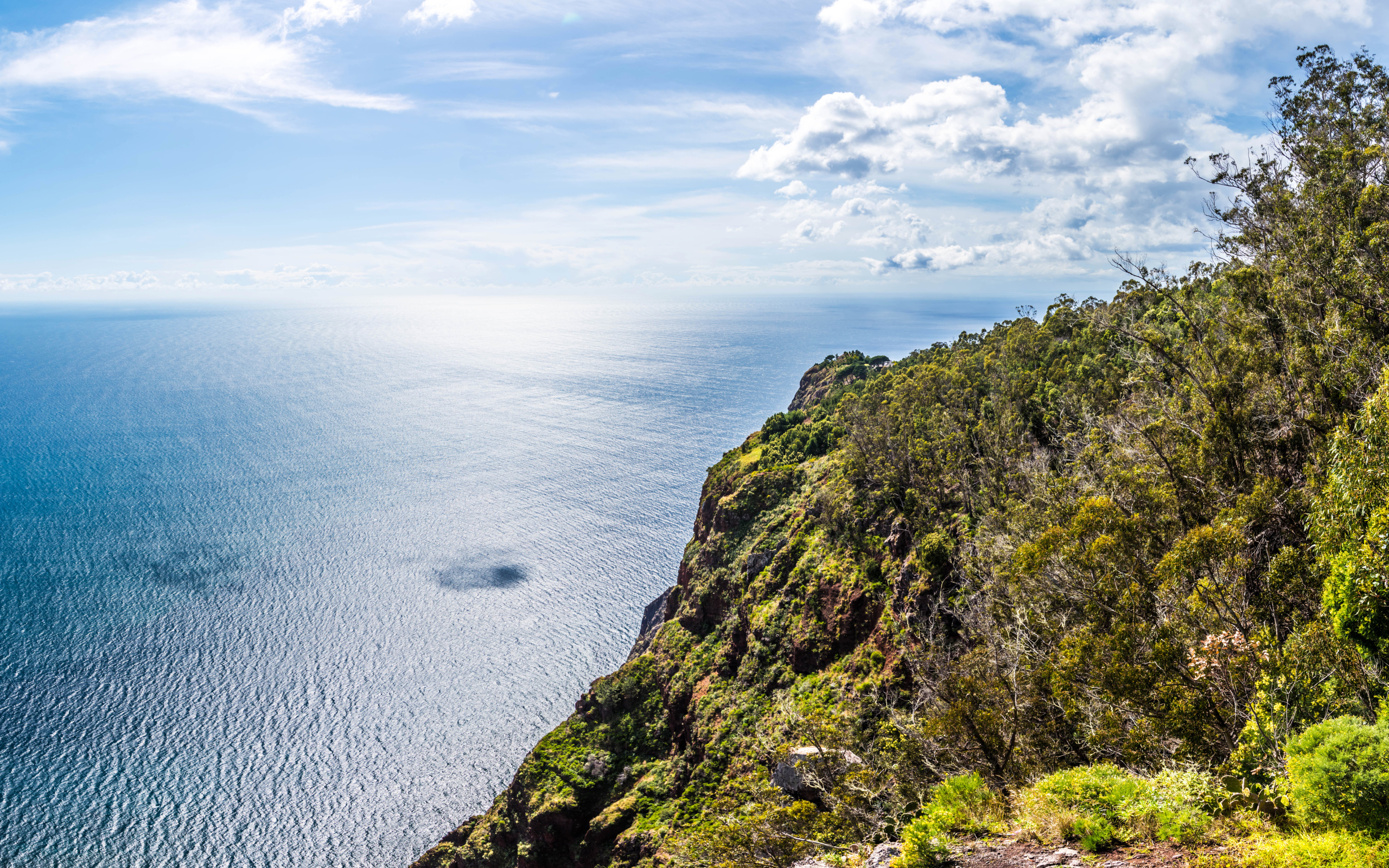 Утес на берегу океана на фоне красивого голубого неба