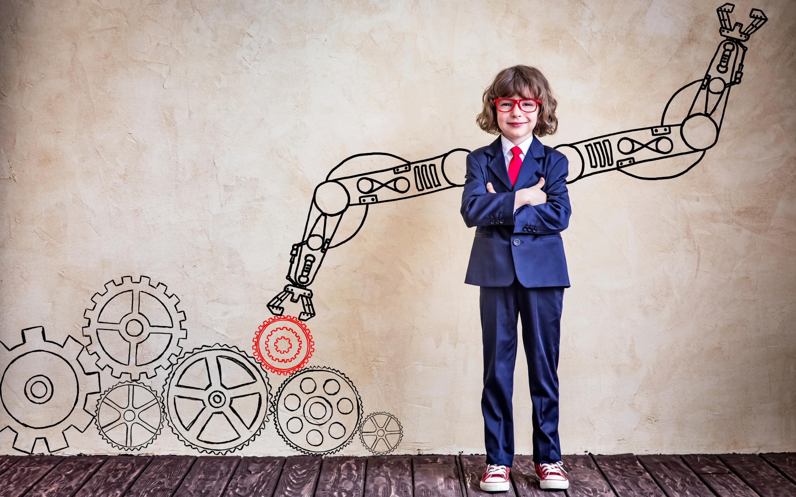 Маленький мальчик будущий ученый в костюме и очках