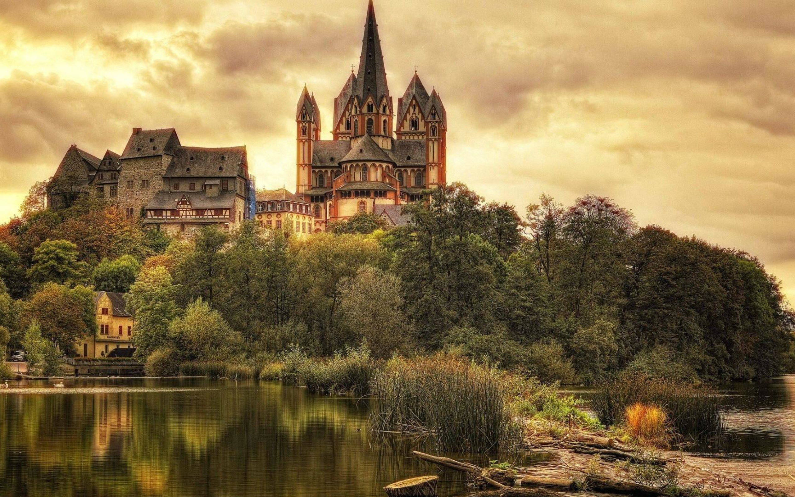 Ancient Limburgsky cathedral by the lake, Germany