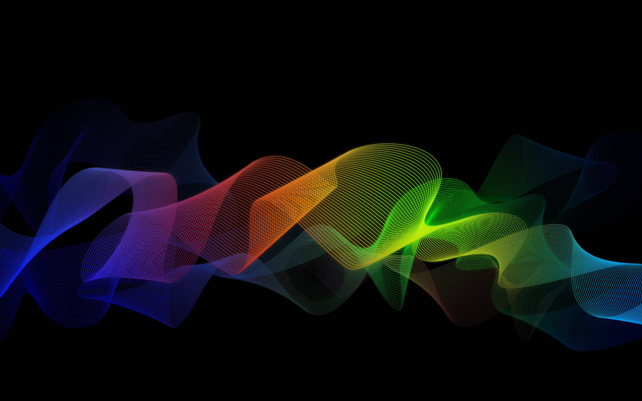 Разноцветные волны на черном фоне, 3д графика