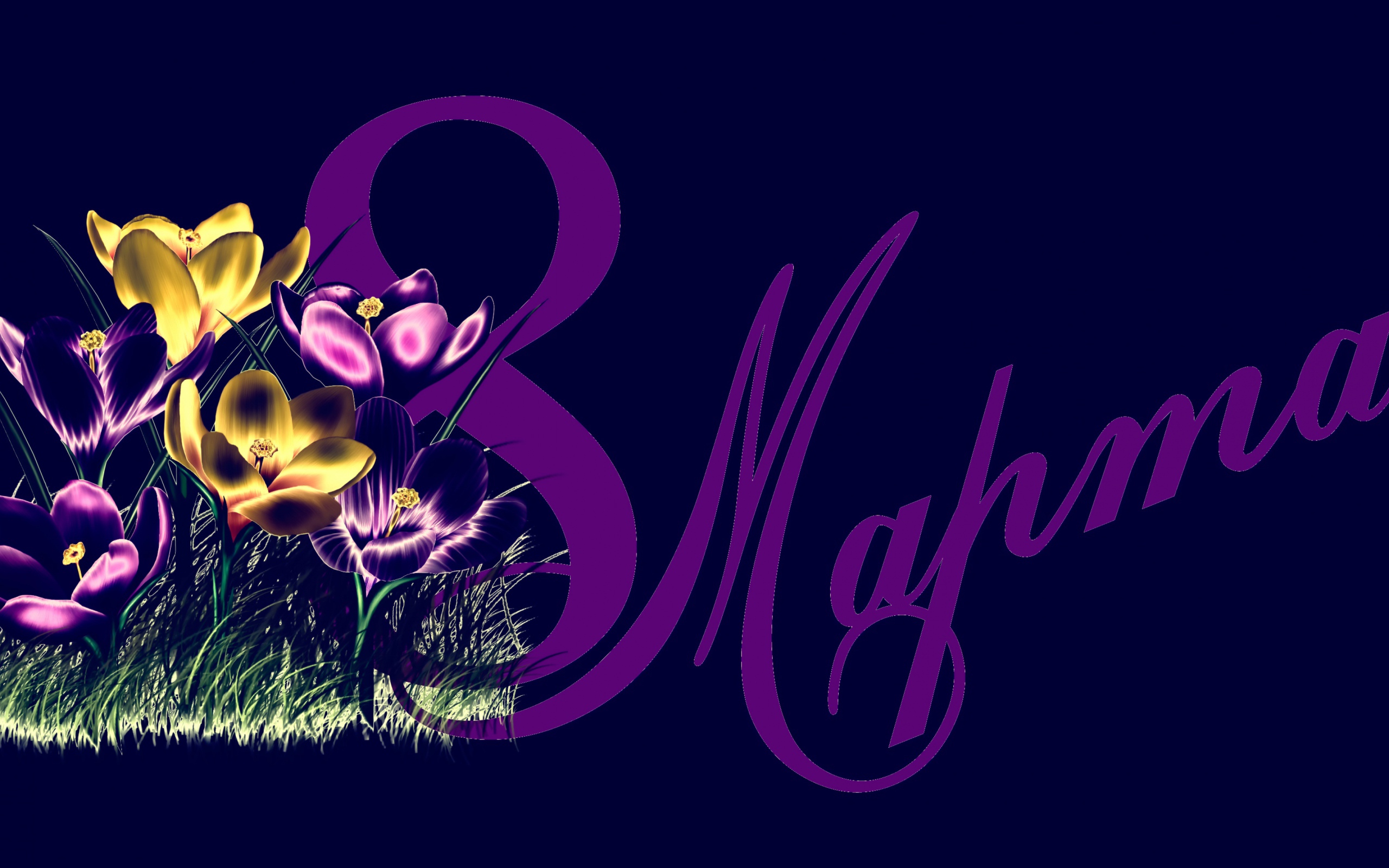 Крокусы на синем фоне на Международный женский день 8 марта