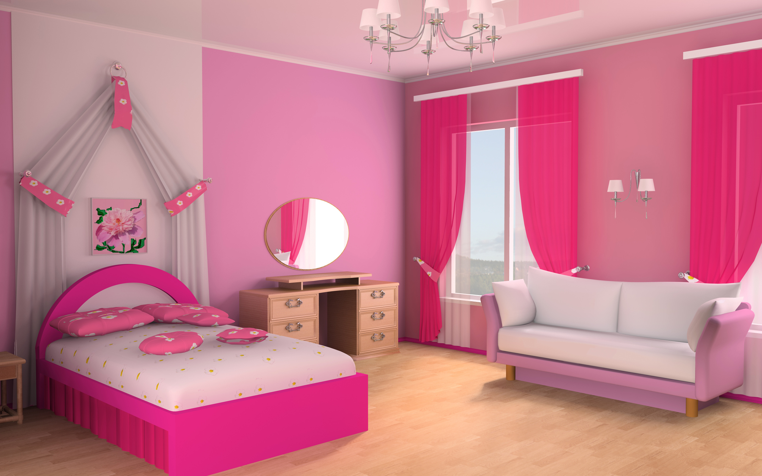 Детская спальная комната для девочки в розовом цвете