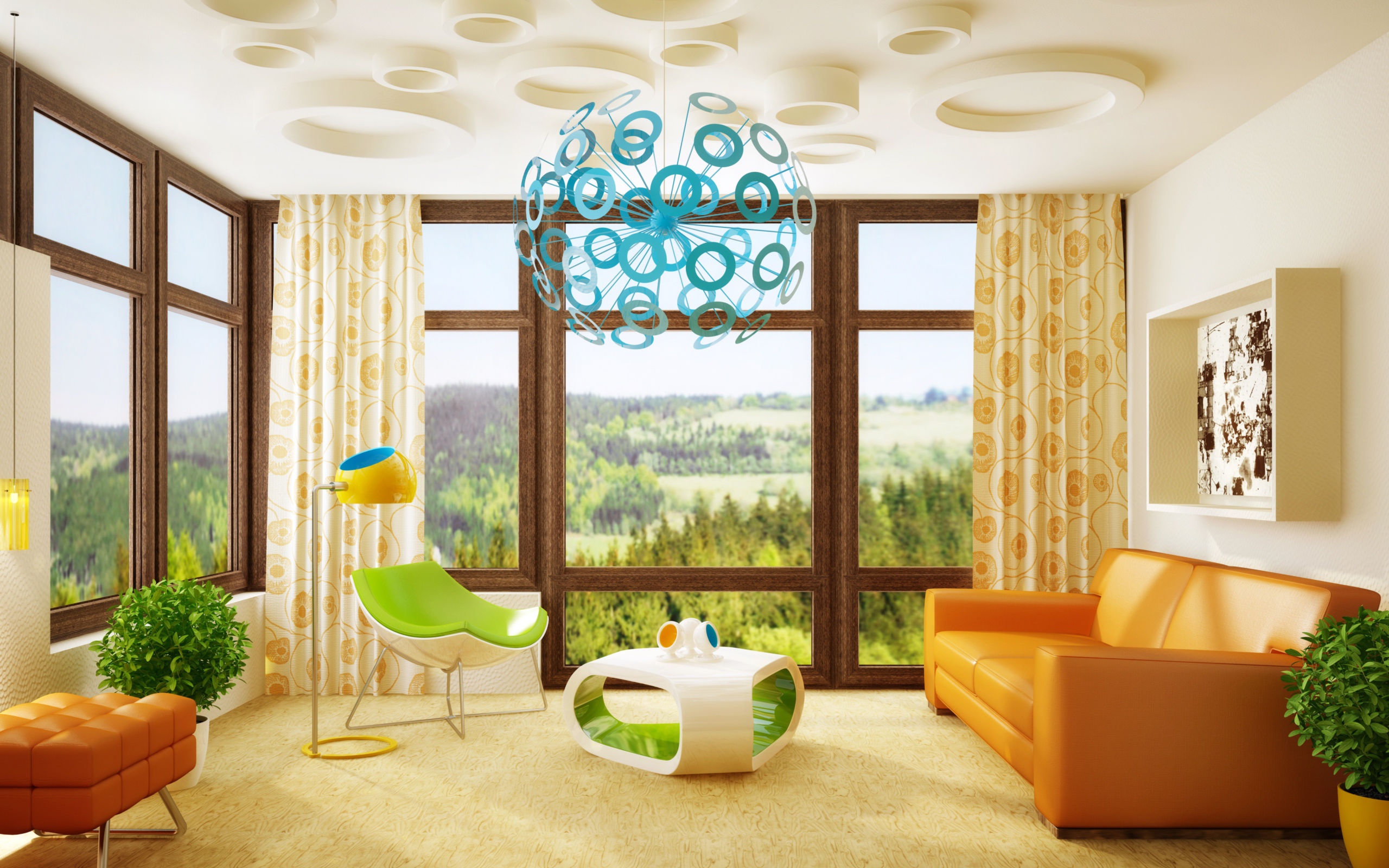 Уютная детская комната с большими окнами 