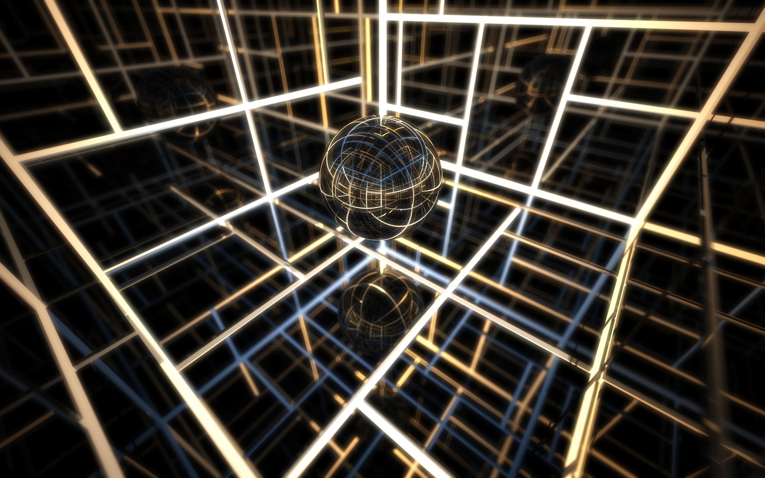 Прозрачный шар с комнате с неоновыми линиями