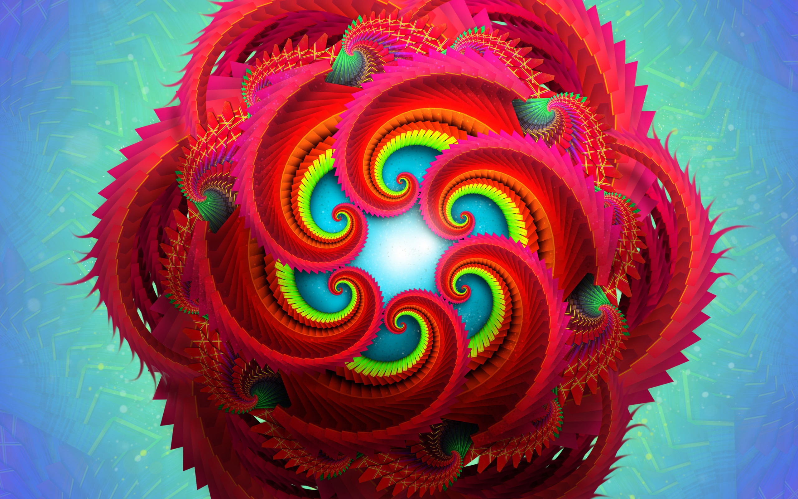 Unusual fractal red flower on a blue background
