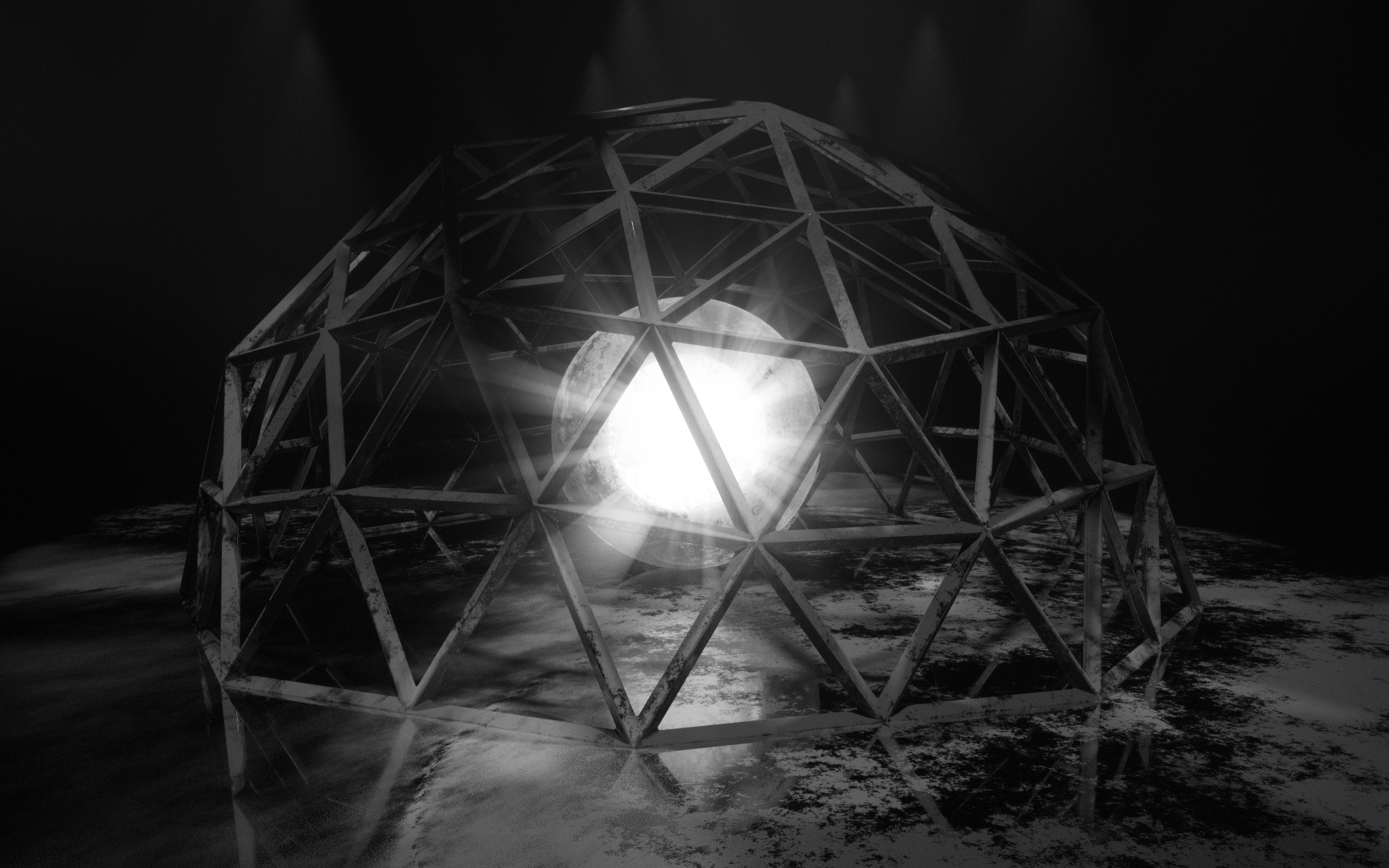 Белый яркий шар под железной клеткой 