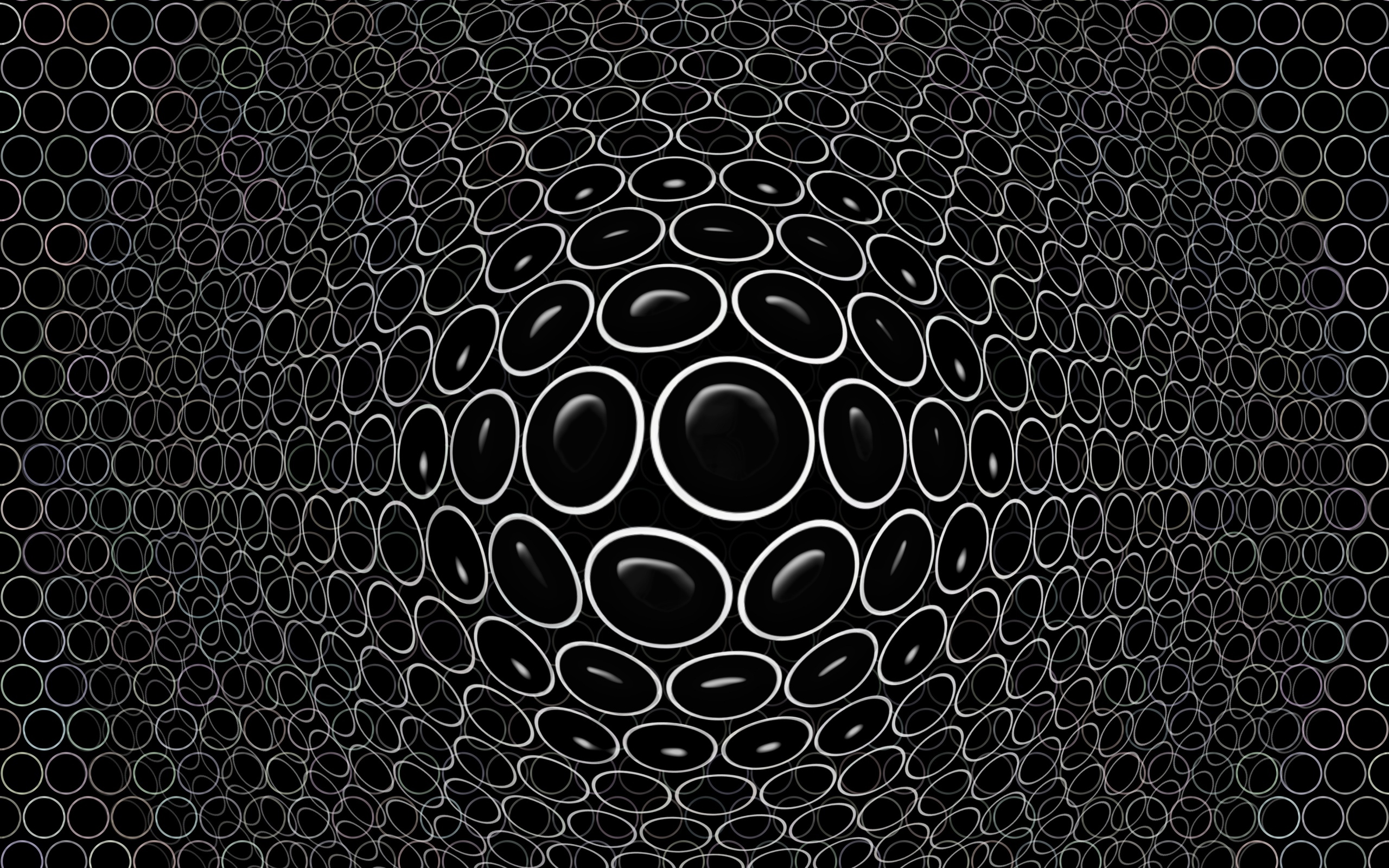 Белые круги на черном фоне 3д графика