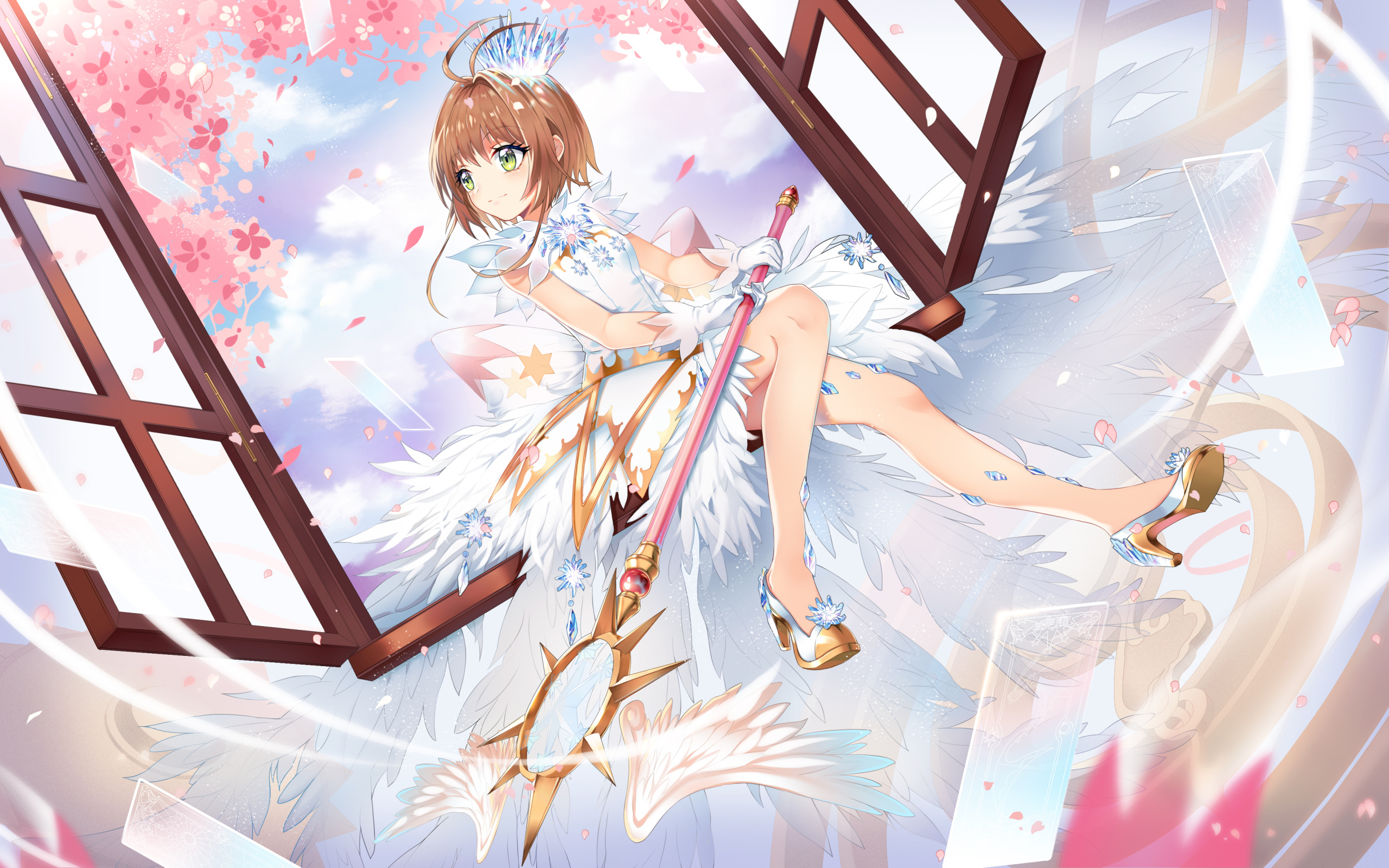 Персонаж Сакура Киномото на окне аниме Сакура Собирательница карт