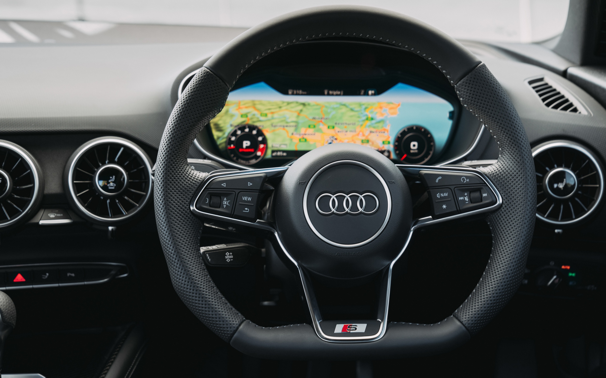 Leather steering wheel of the 2019 Audi TTS Coupe