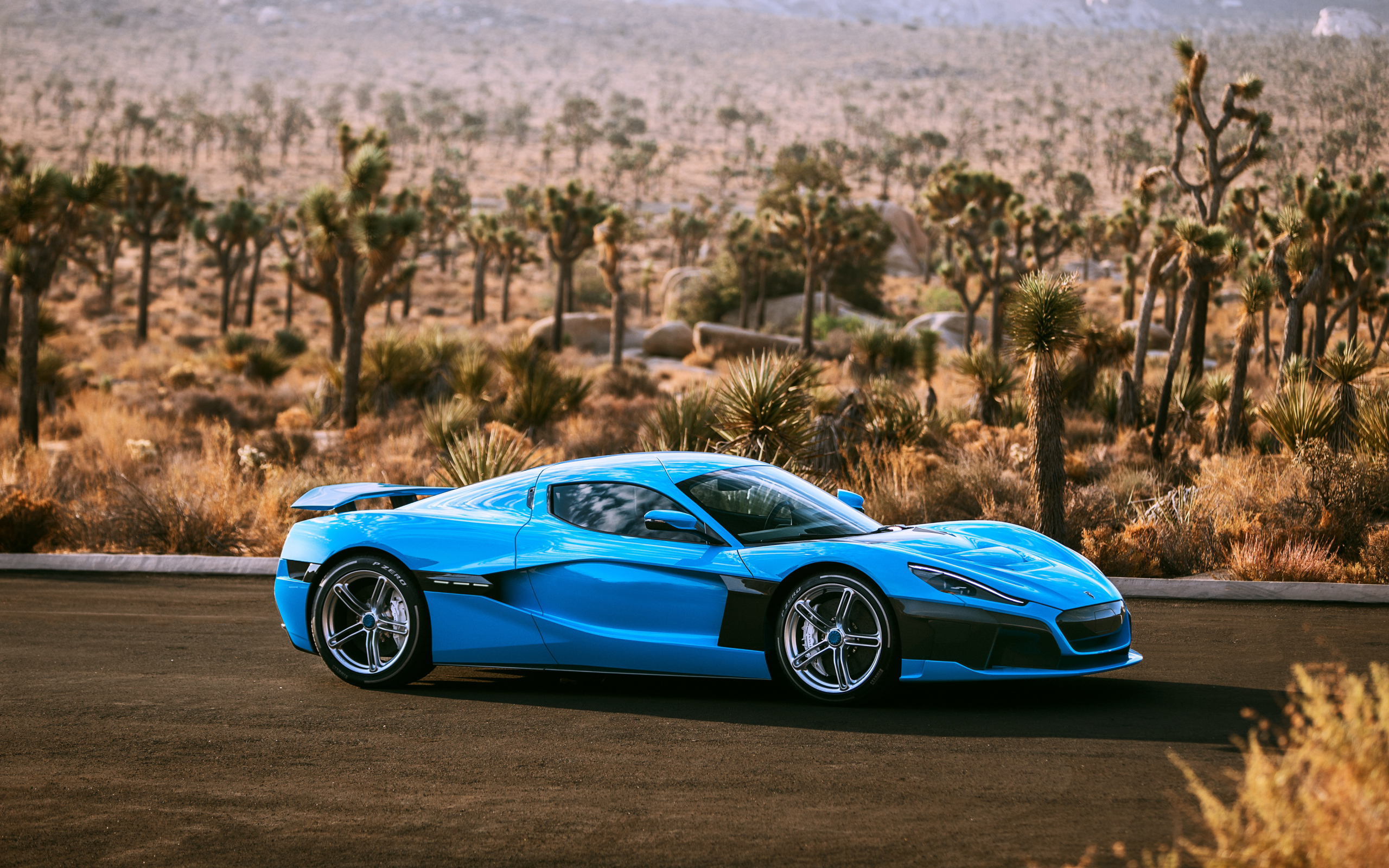 Синий быстрый автомобиль Rimac C Two California Edition 