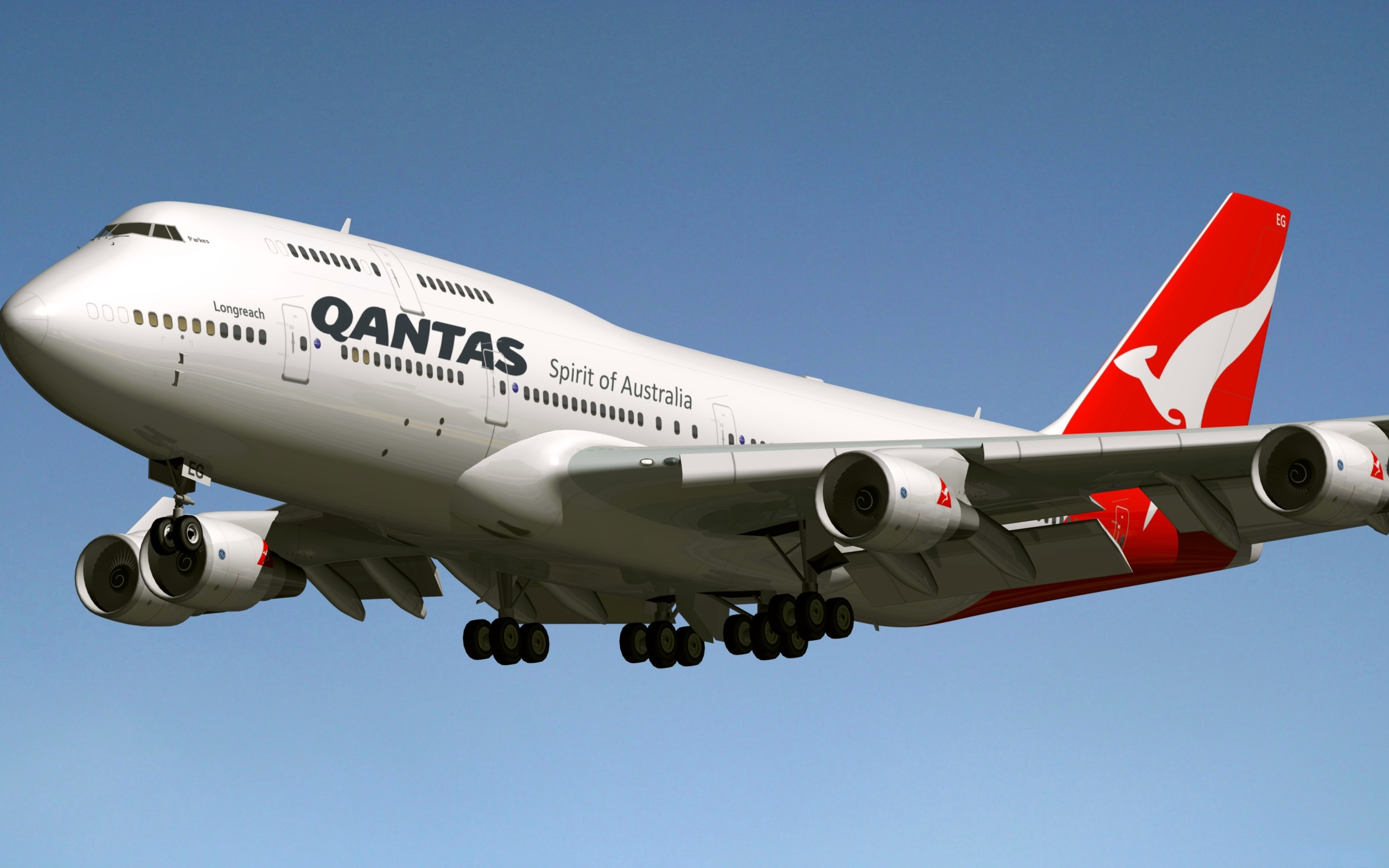 Пассажирский боинг 747-400 авиакомпании Qantas в небе