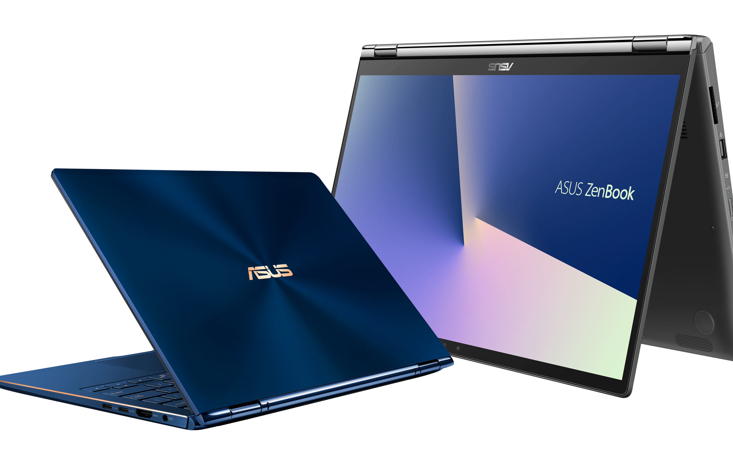 Тонкие ноутбуки Asus ZenBook на белом фоне
