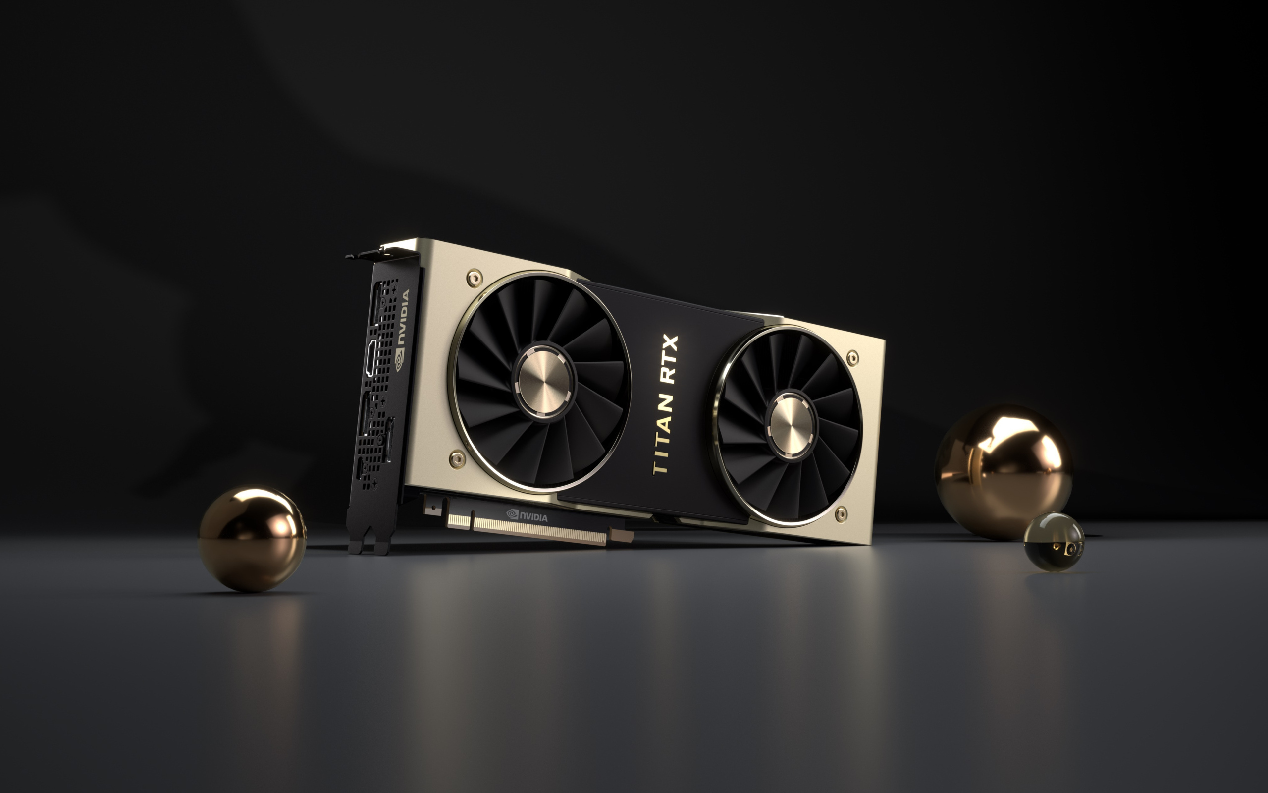 Мощная видеокарта Nvidia Titan RTX на сером фоне