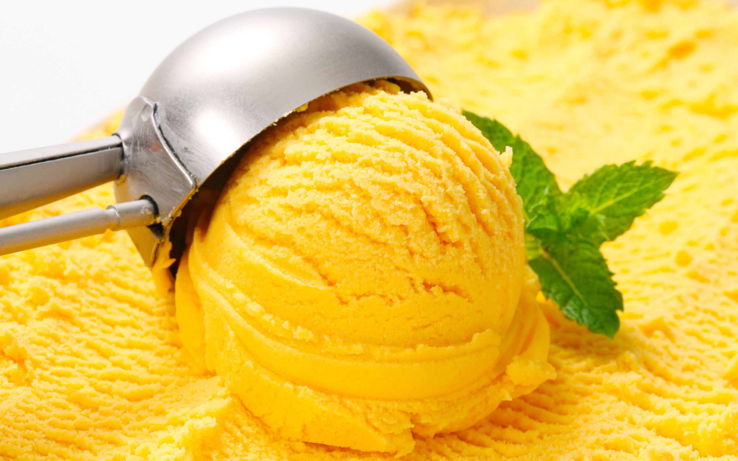 Шарик апельсинового мороженого с мятой 