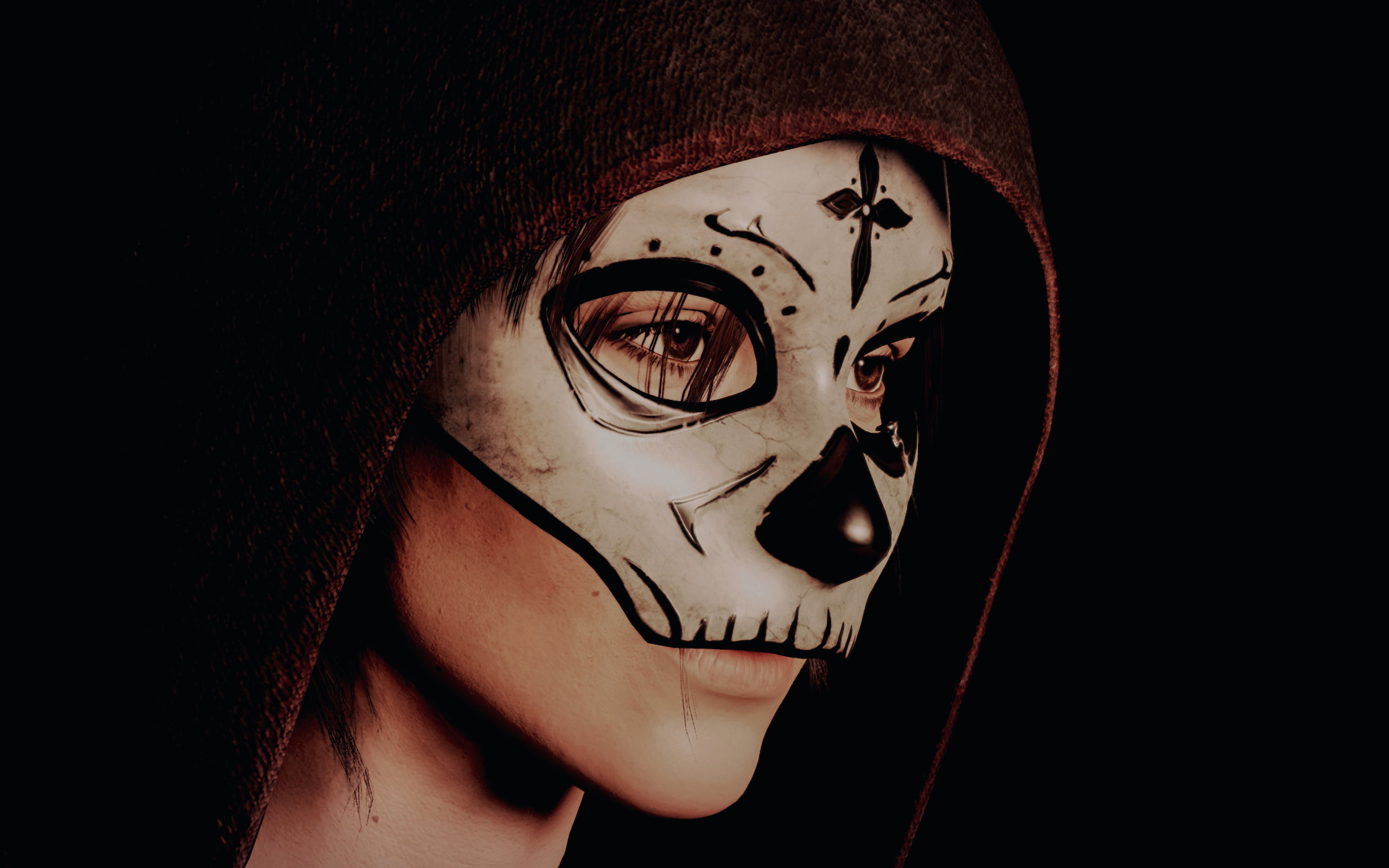 Молодая девушка в капюшоне с маской на лице