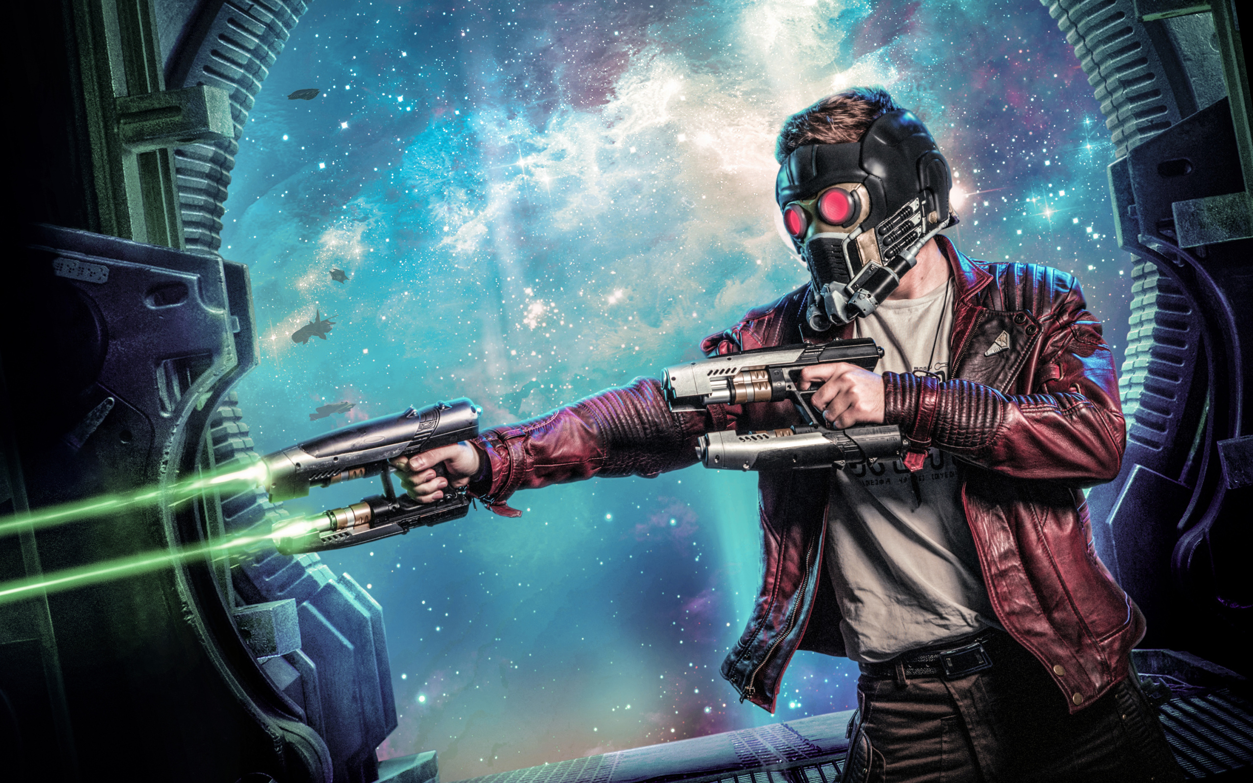 Character Star Lord with a laser weapon