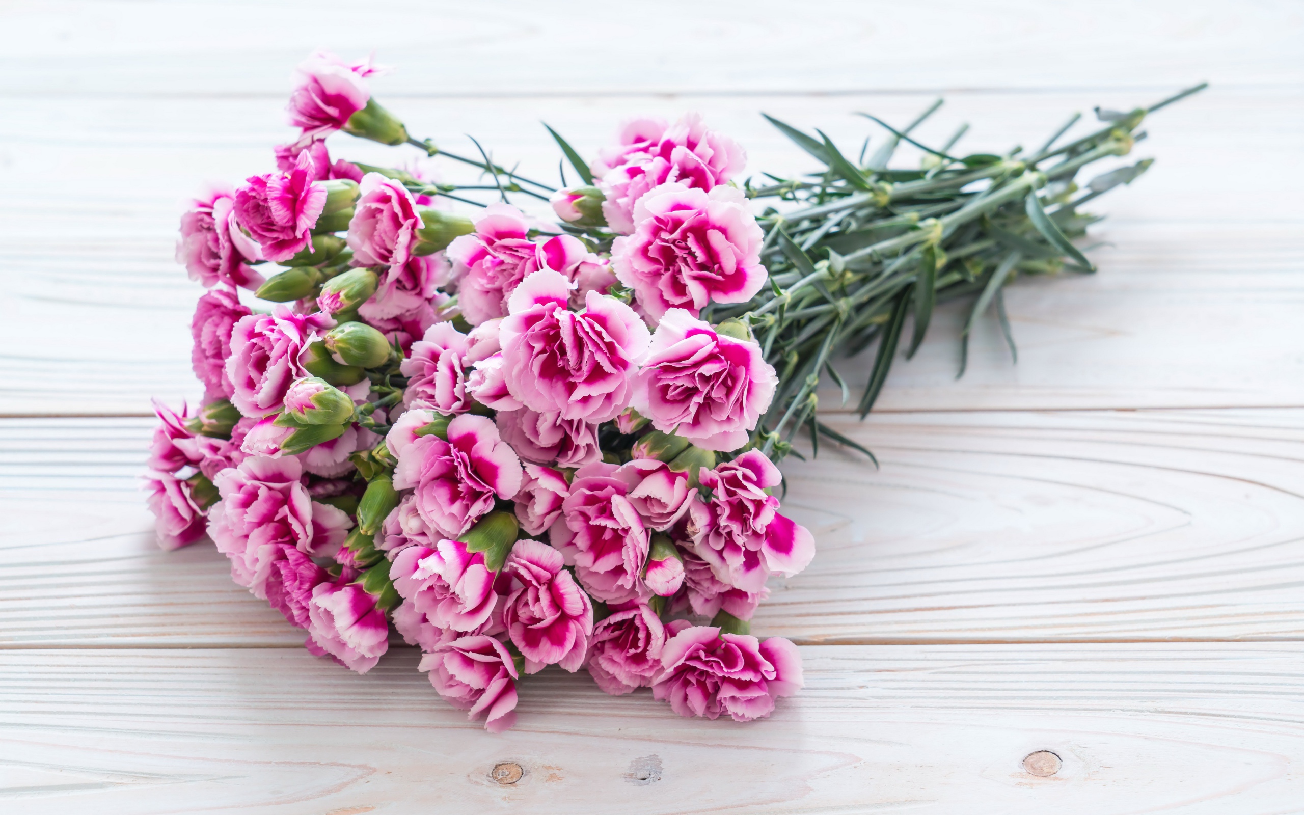 Букет розовых цветов гвоздики на столе