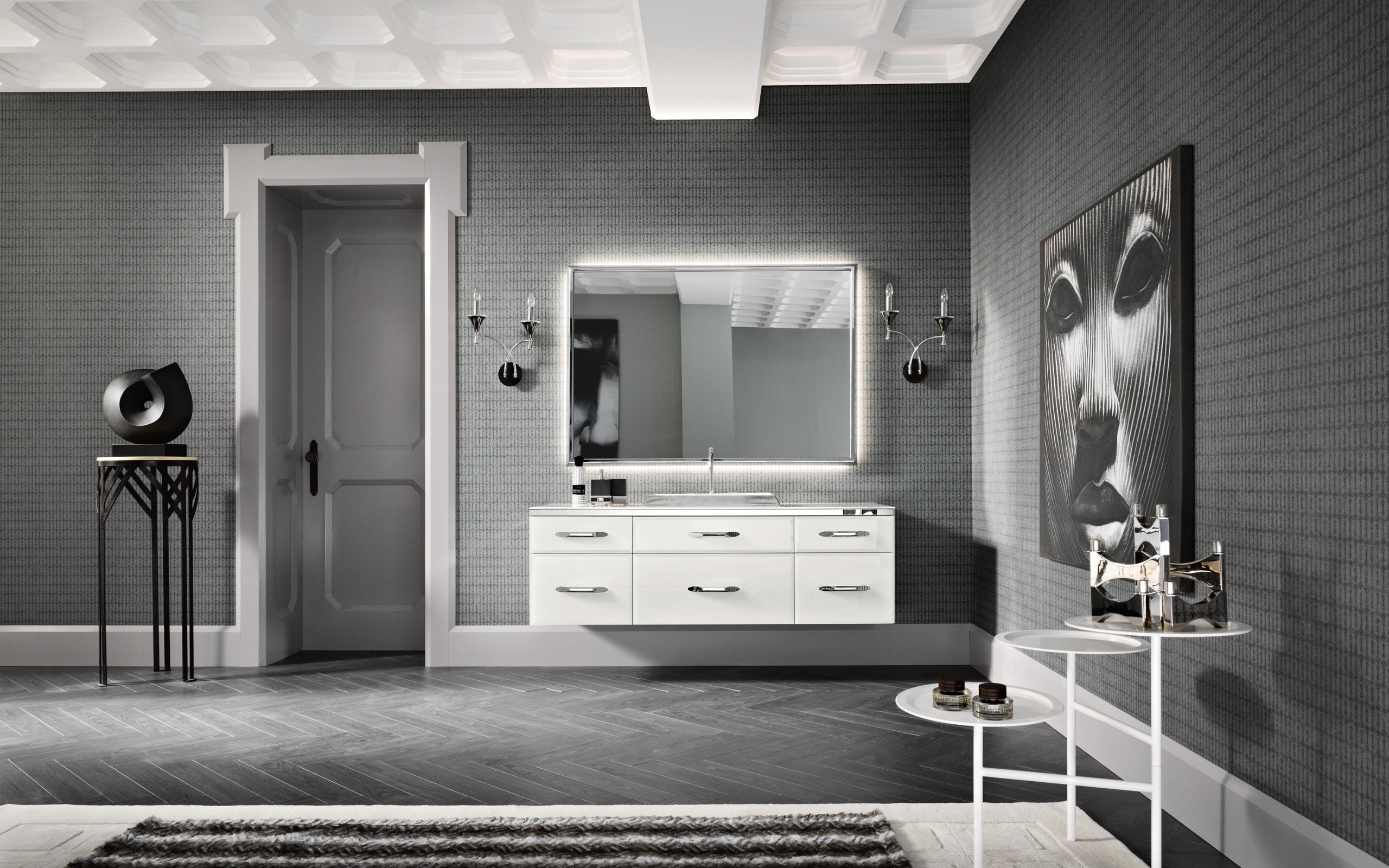 Серая комната в стиле минимализм