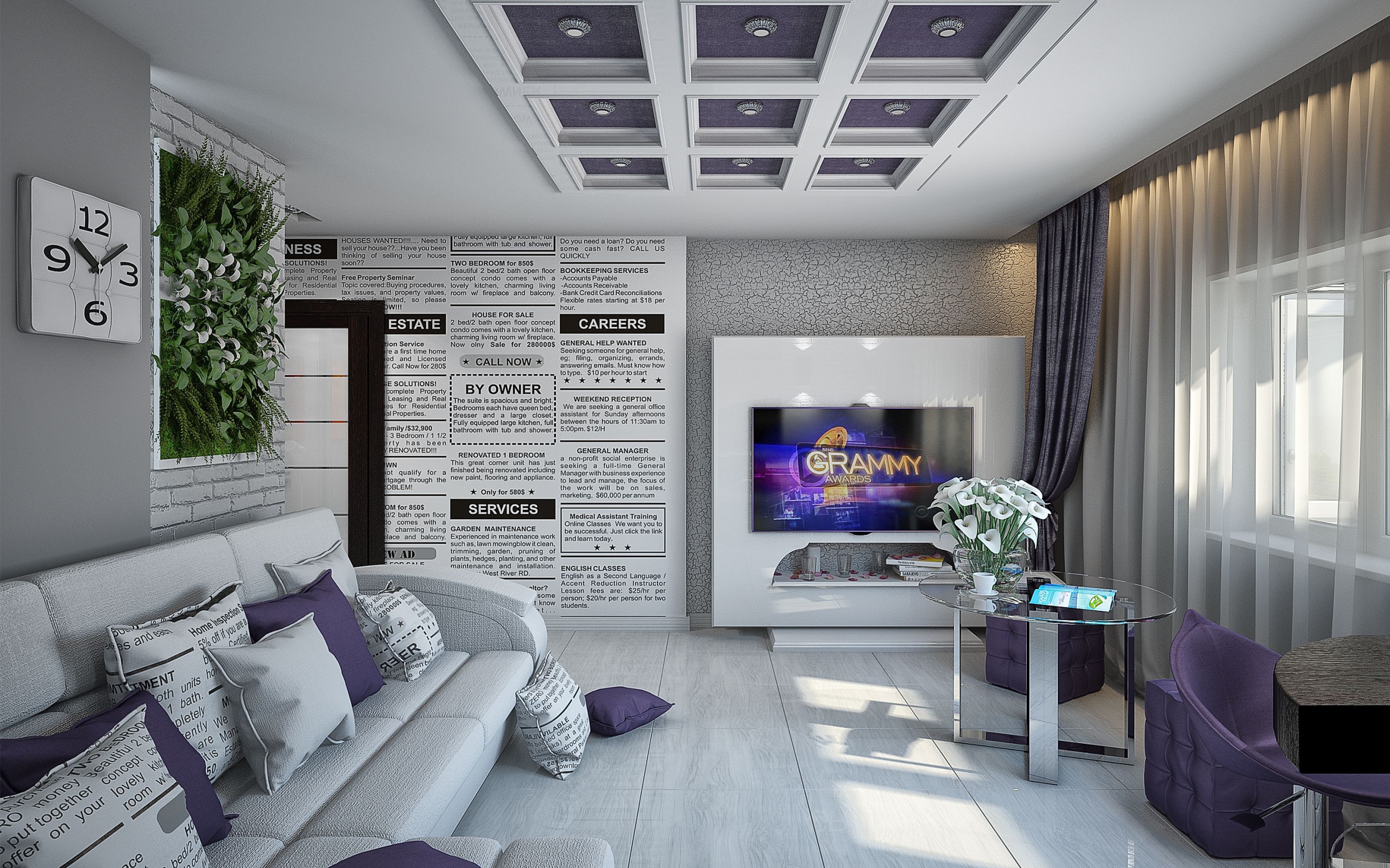 Гостиная комната в стиле хай тек