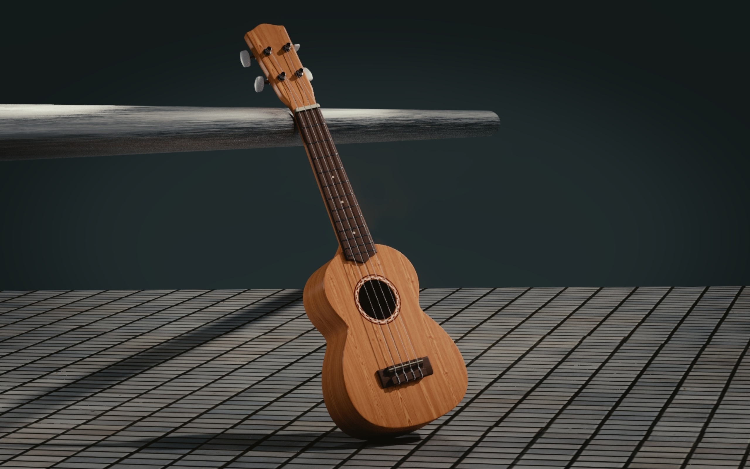 Гитара 3д стоит на серой поверхности 