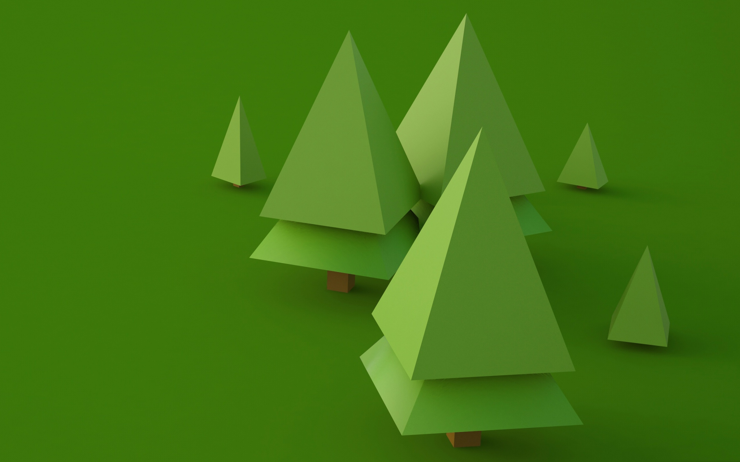 Фигурные  3д ели на зеленом фоне 