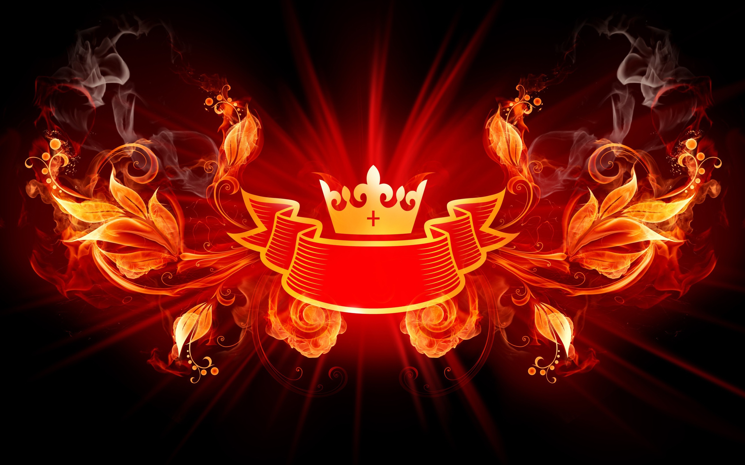 Логотип корона с лентой и огненными цветами