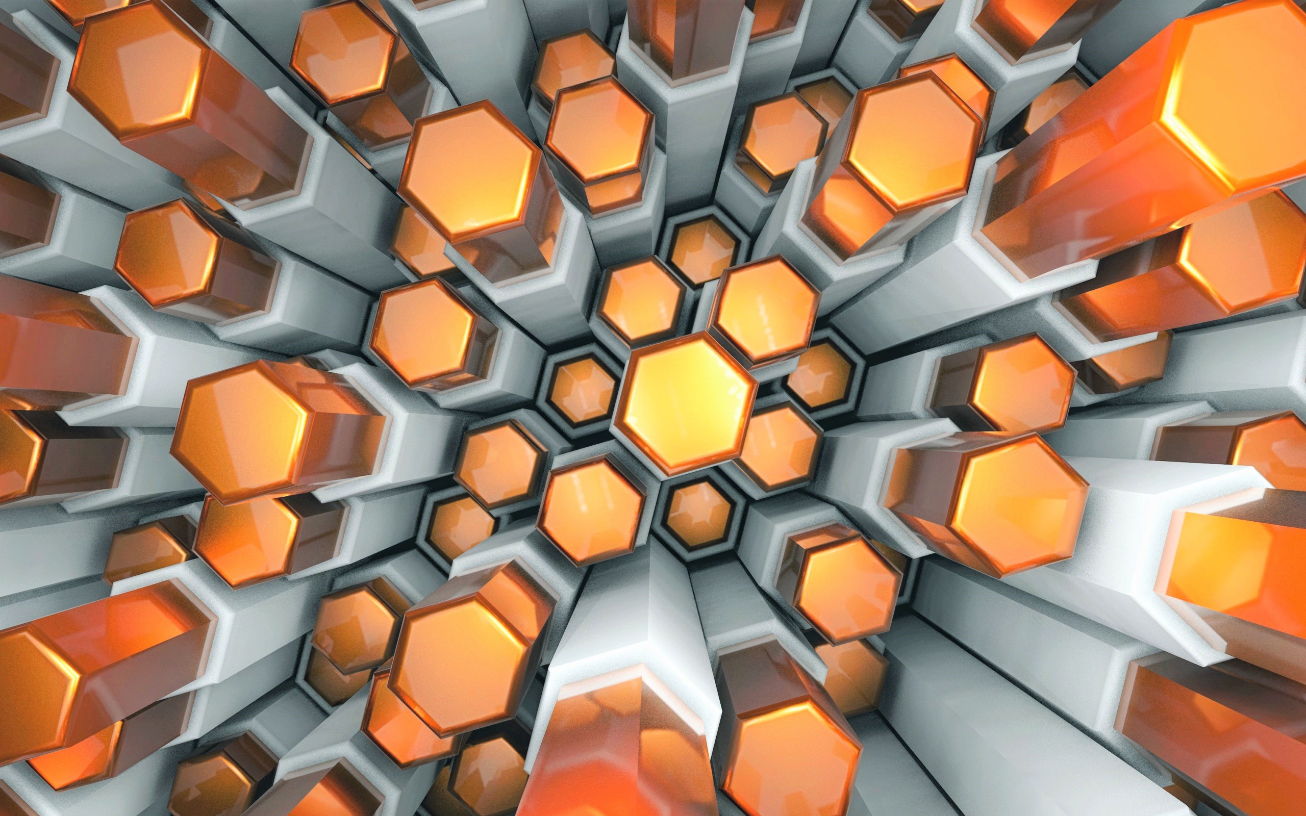 Оранжевые и серые шестигранники 3д 