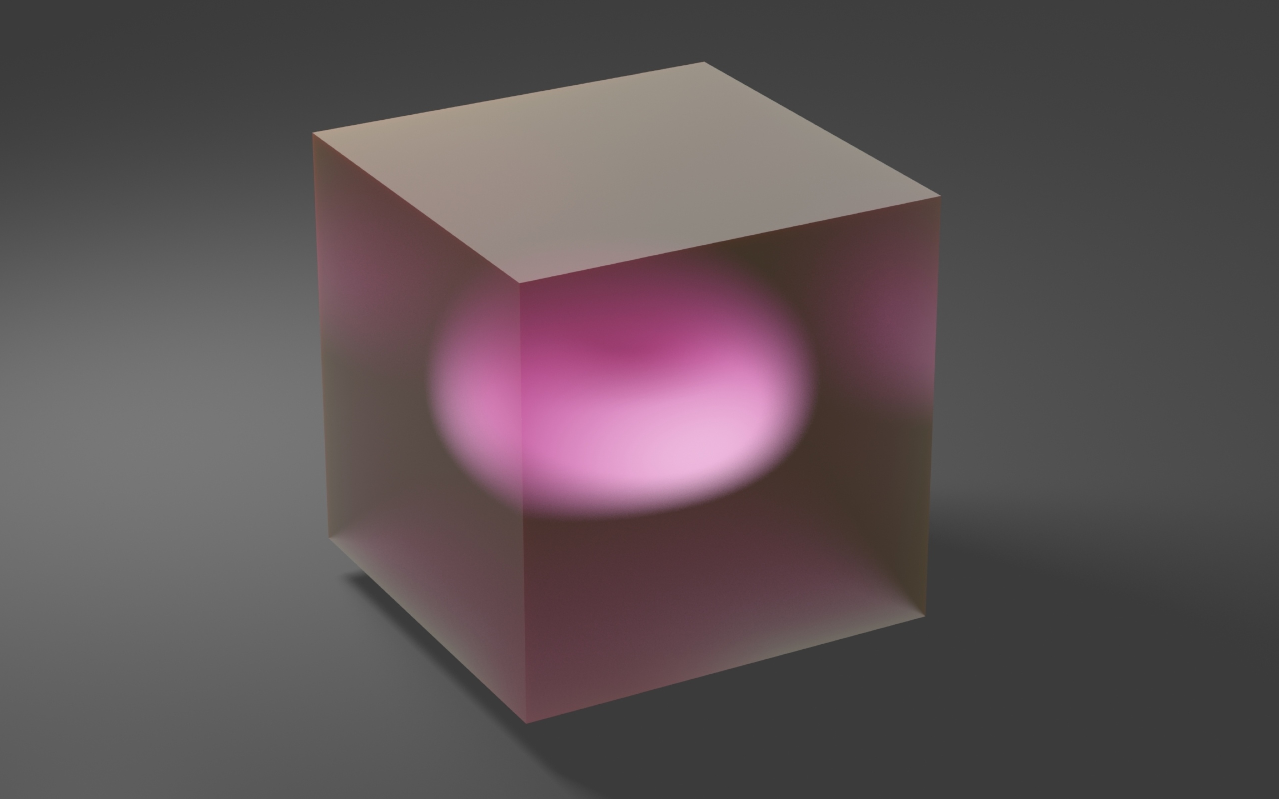 Прозрачный куб с розовой серединой на сером фоне 3д графика