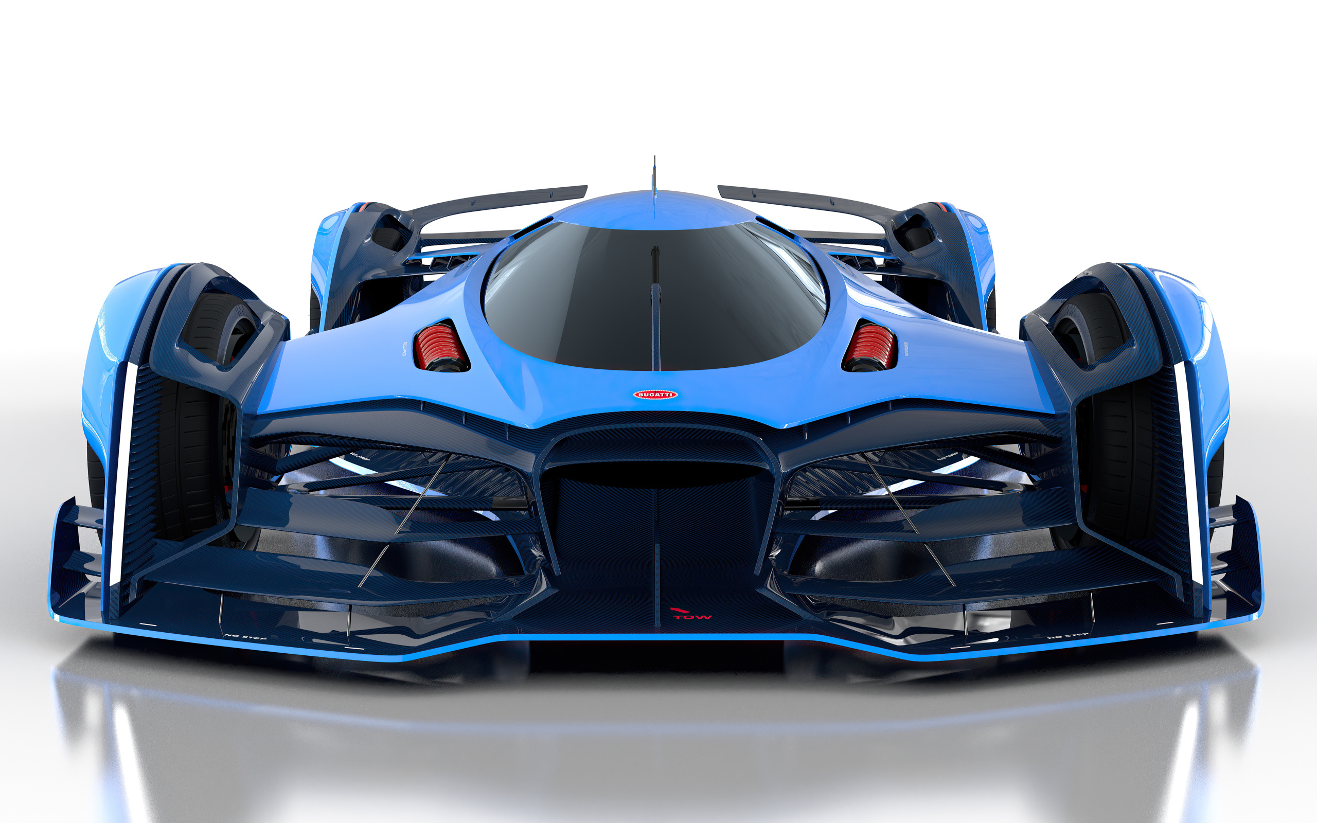Гоночный автомобиль Bugatti Vision Le Mans, 2021 года на белом фоне