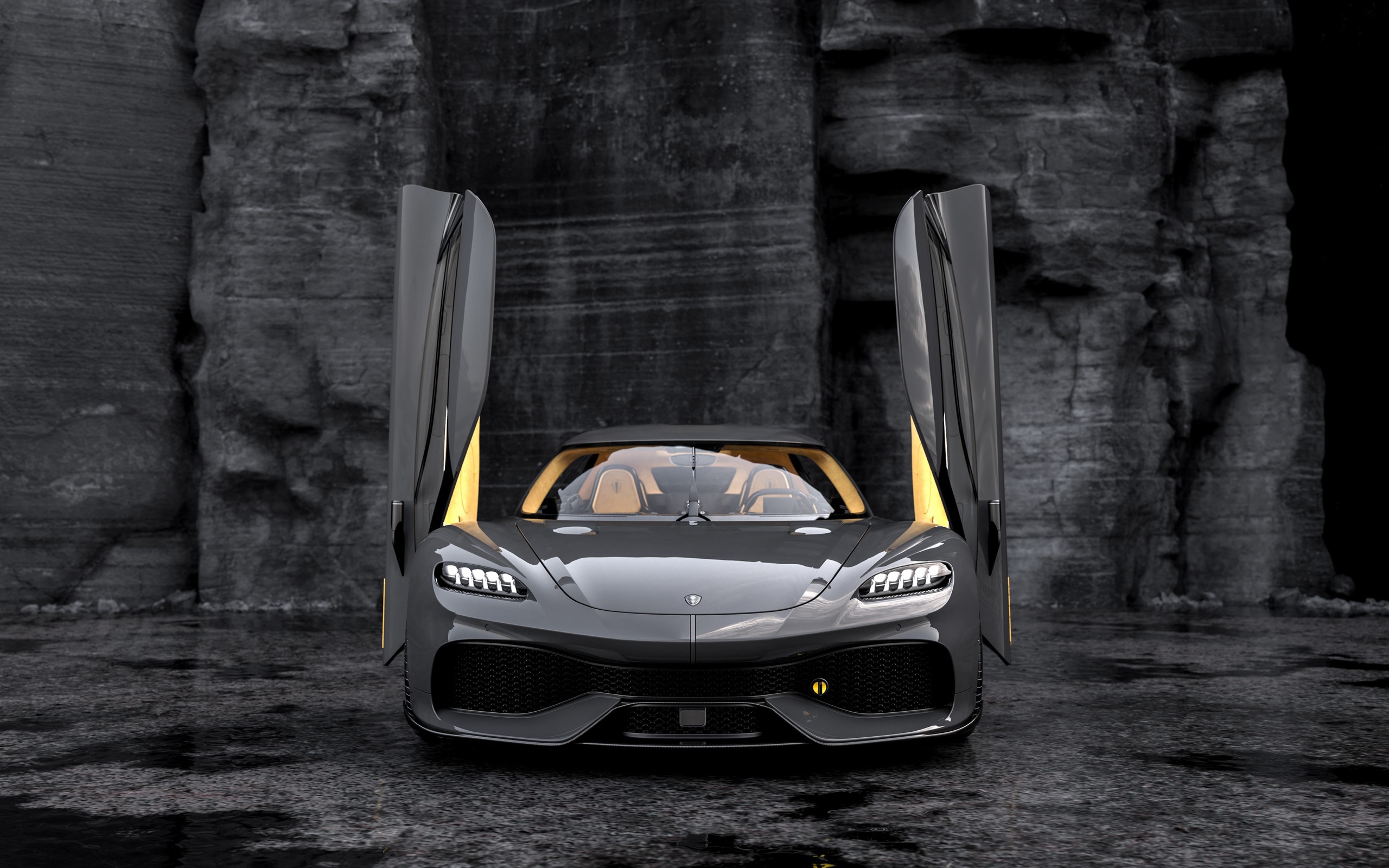 Спортивный автомобиль Koenigsegg Gemera 2020 года с открытыми дверями