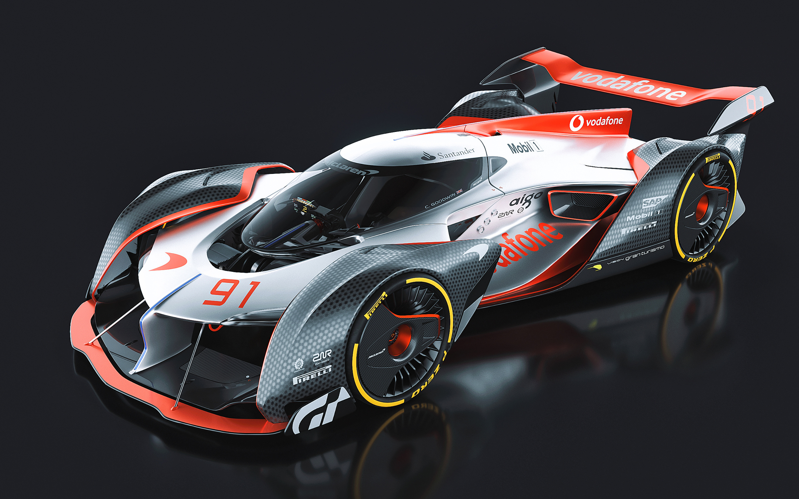 Гоночный автомобиль McLaren Ultimate Vision Gran Turismo на сером фоне