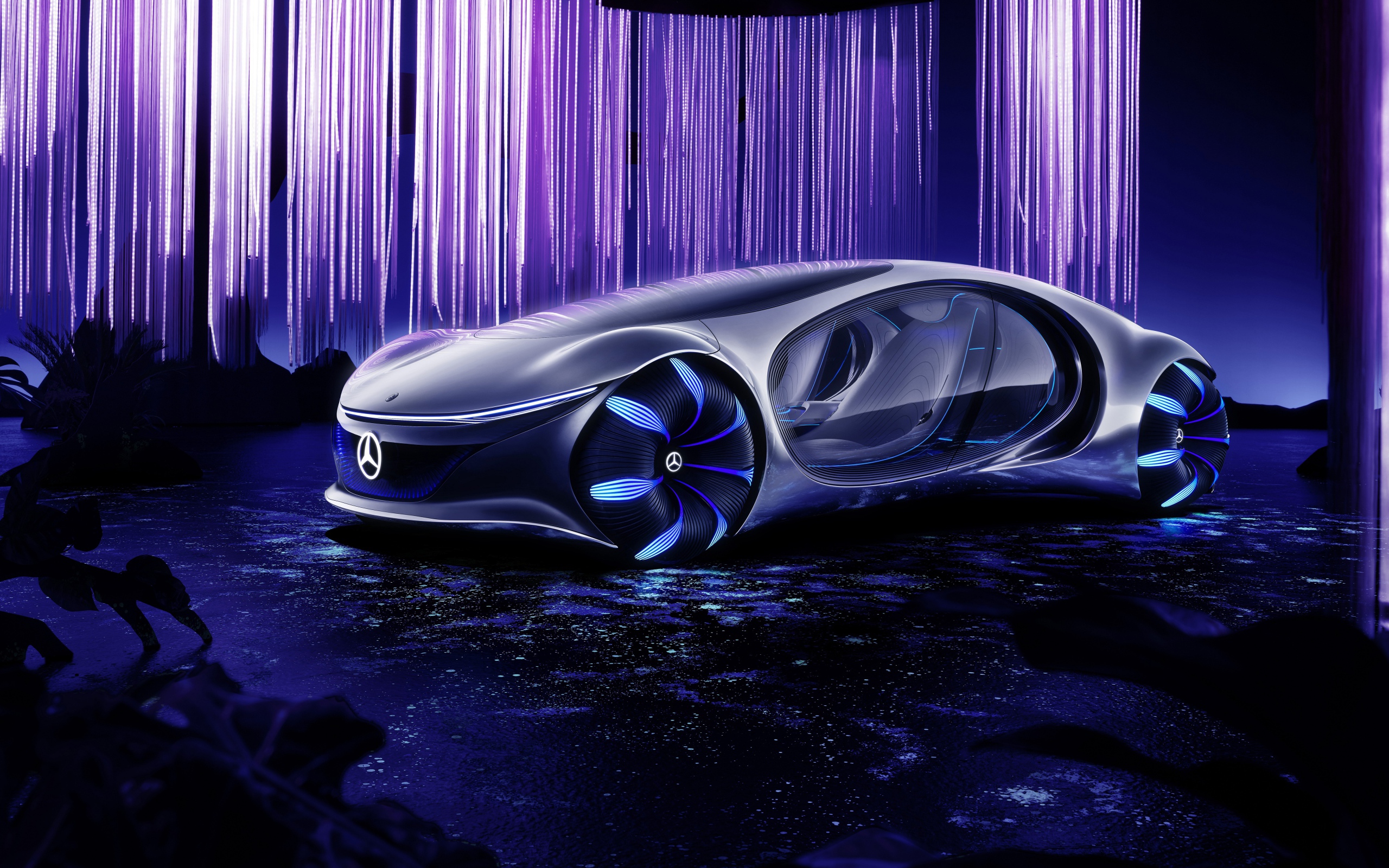 Футуристический автомобиль Mercedes-Benz VISION AVTR 2020 года в неоновом цвете