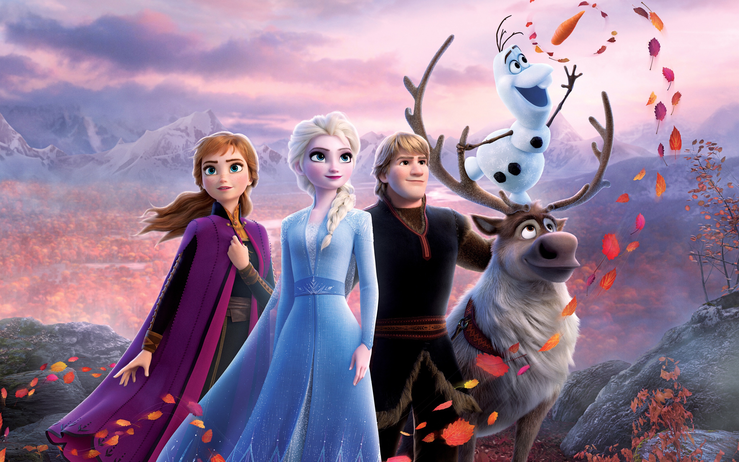 Персонажи мультфильма Холодное сердце 2 в лесу