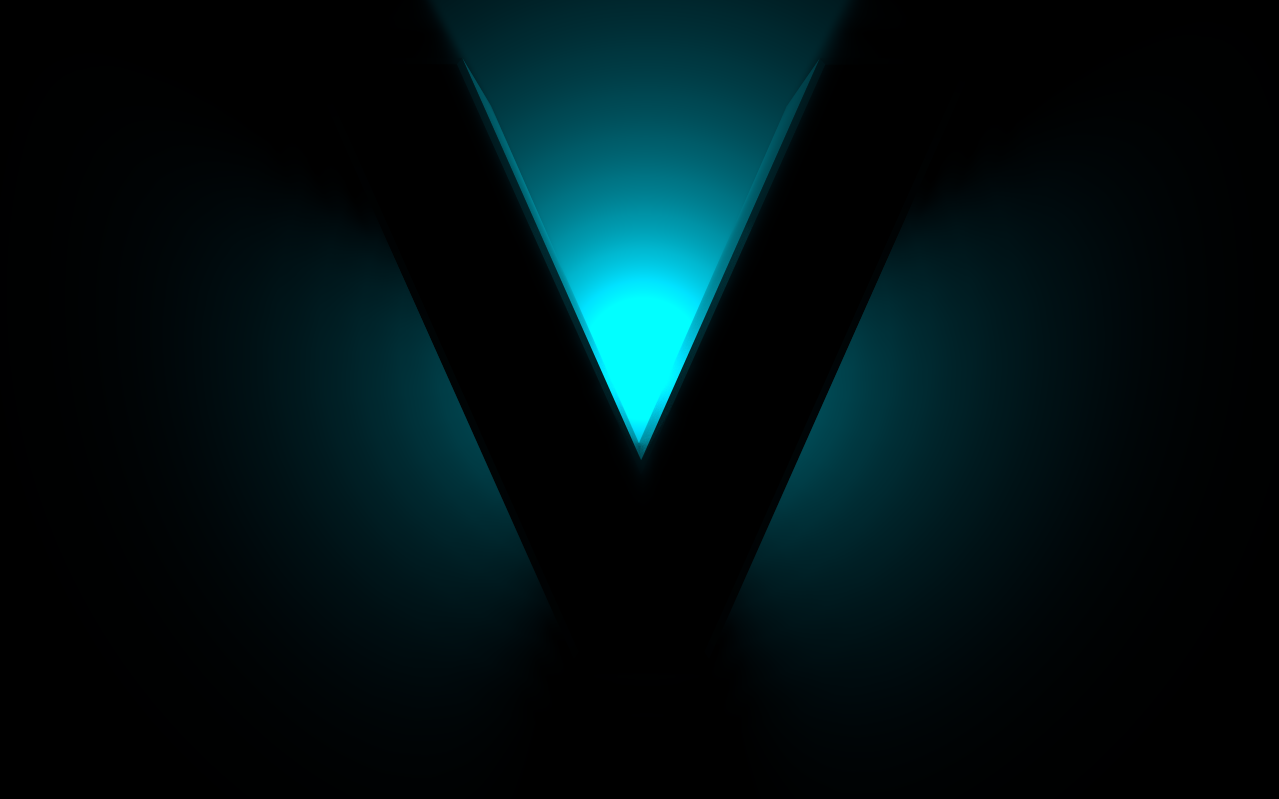 Big black V sign on a blue background