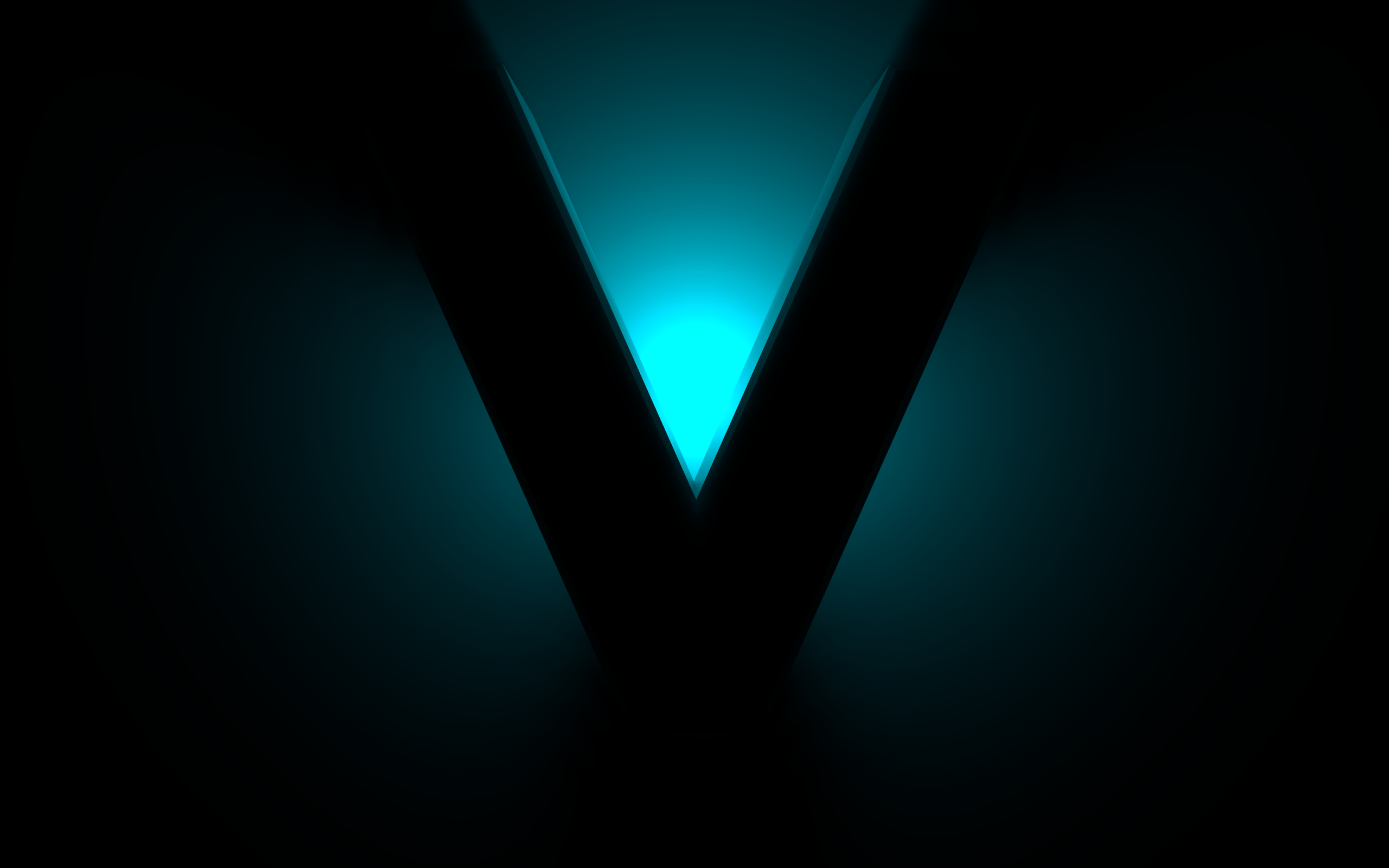 Большой черный знак V на синем фоне