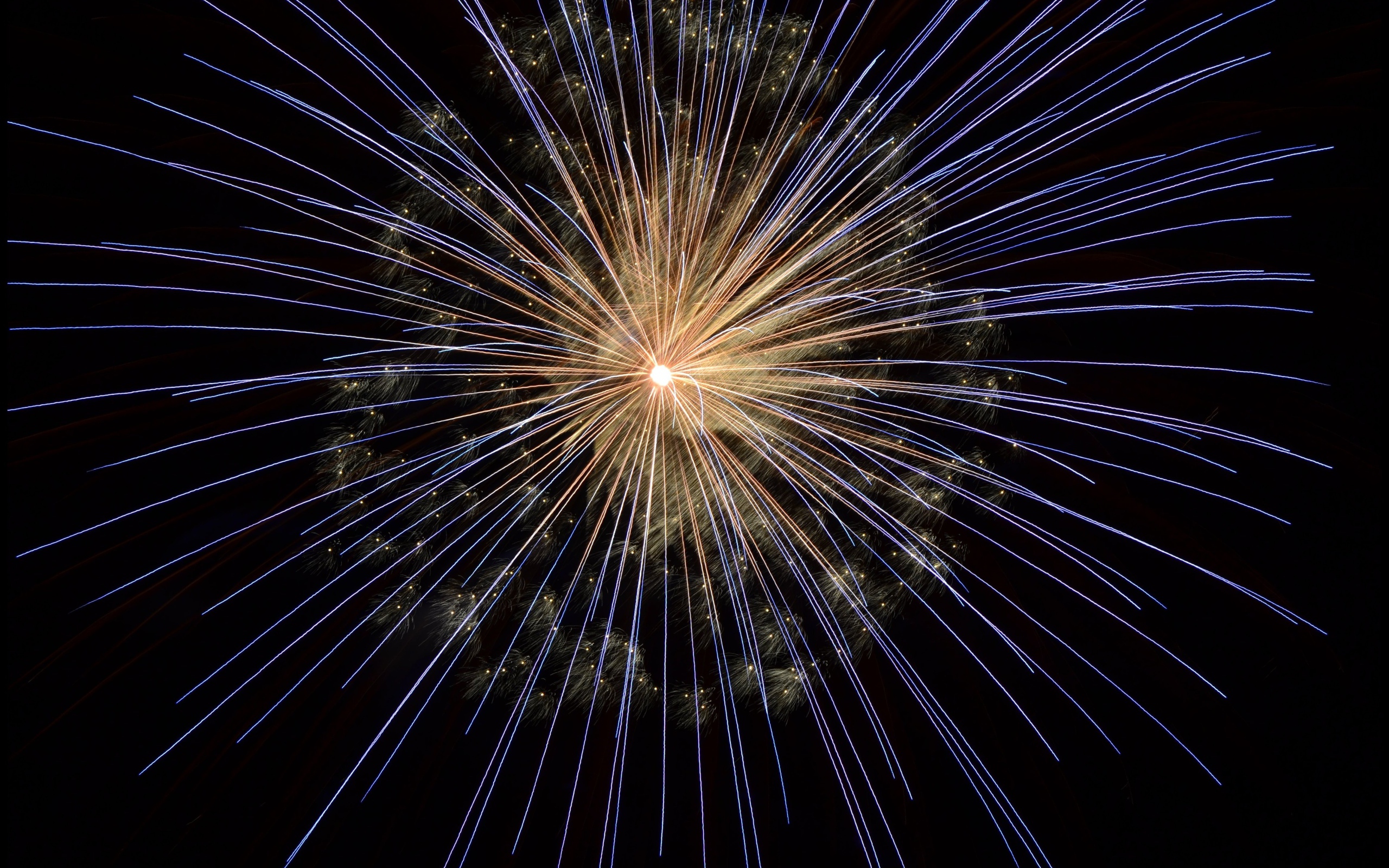 Яркие искры салюта в ночном небе 