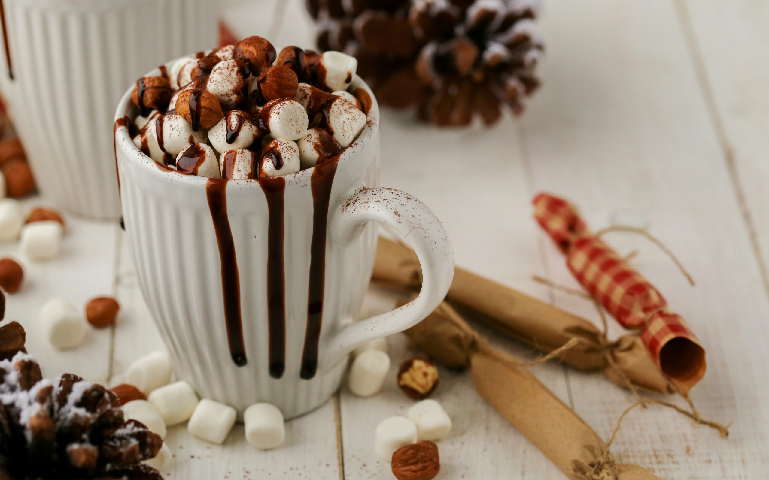Чашка горячего шоколада с маршмеллоу и корицей 