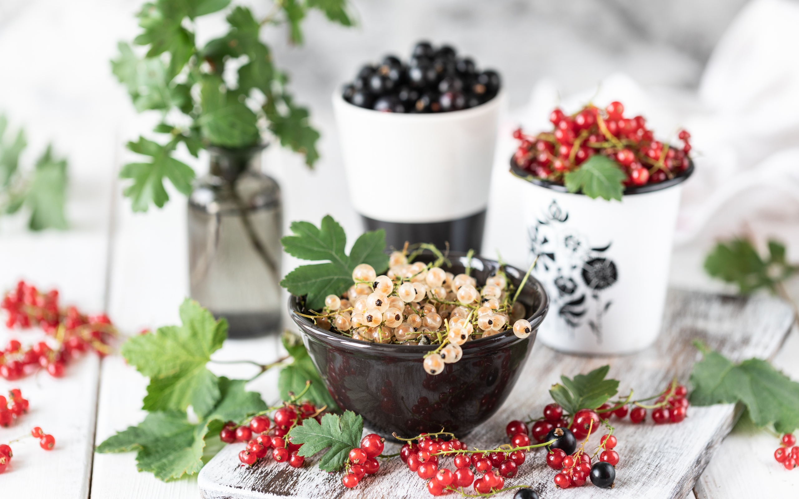 Свежая красная, черная и белая смородина на столе