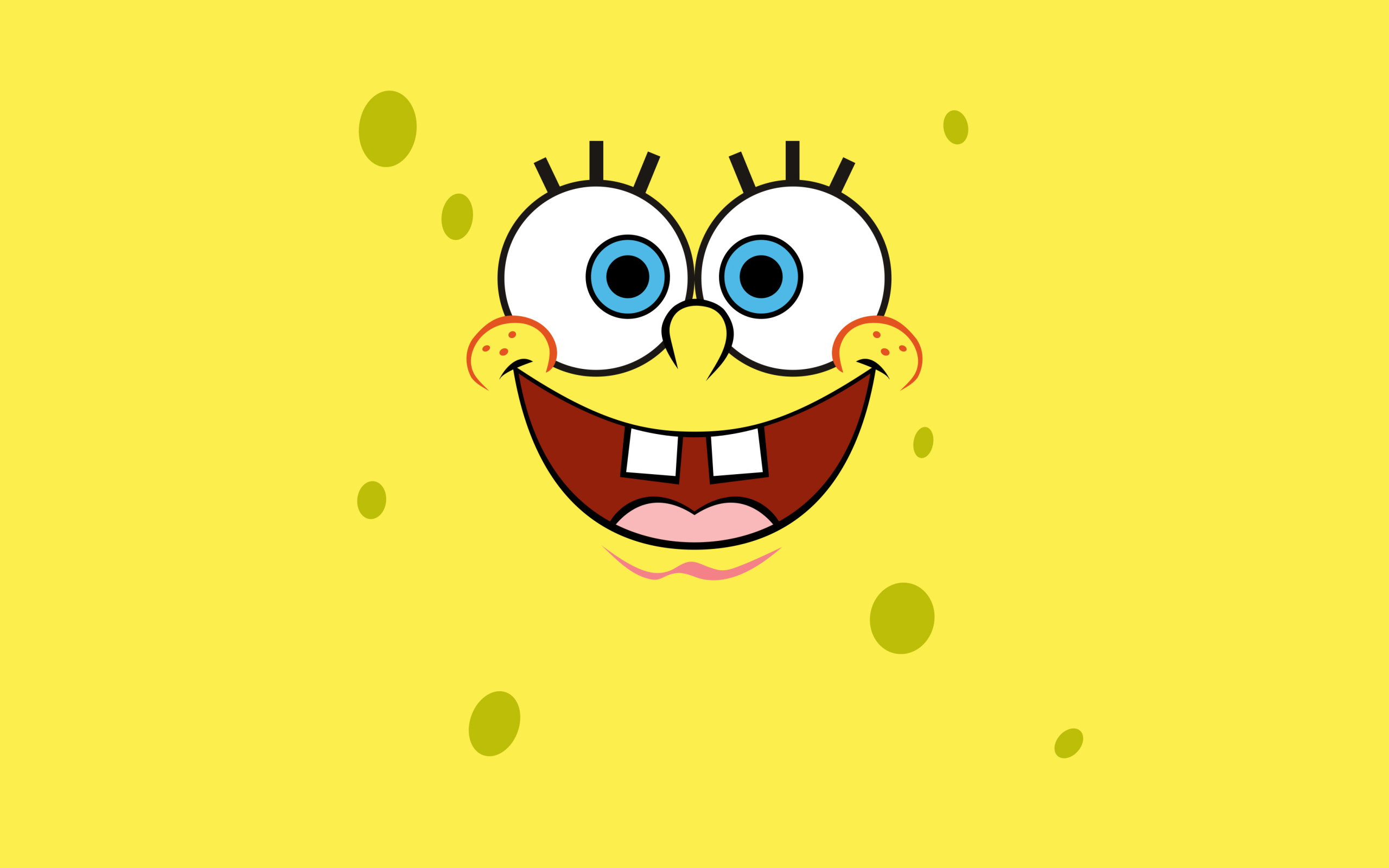 Spongebob face on a yellow background close-up