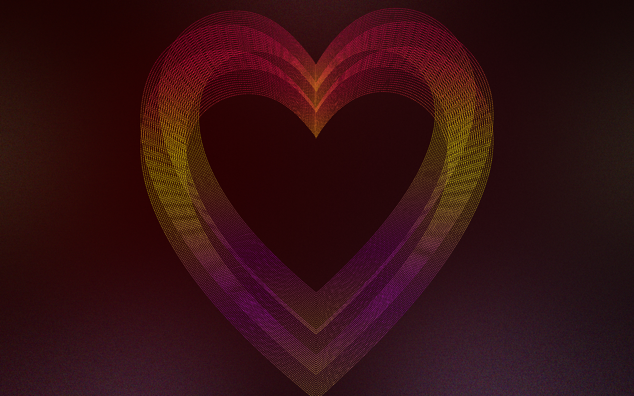 Большое неоновое сердце на бордовом фоне