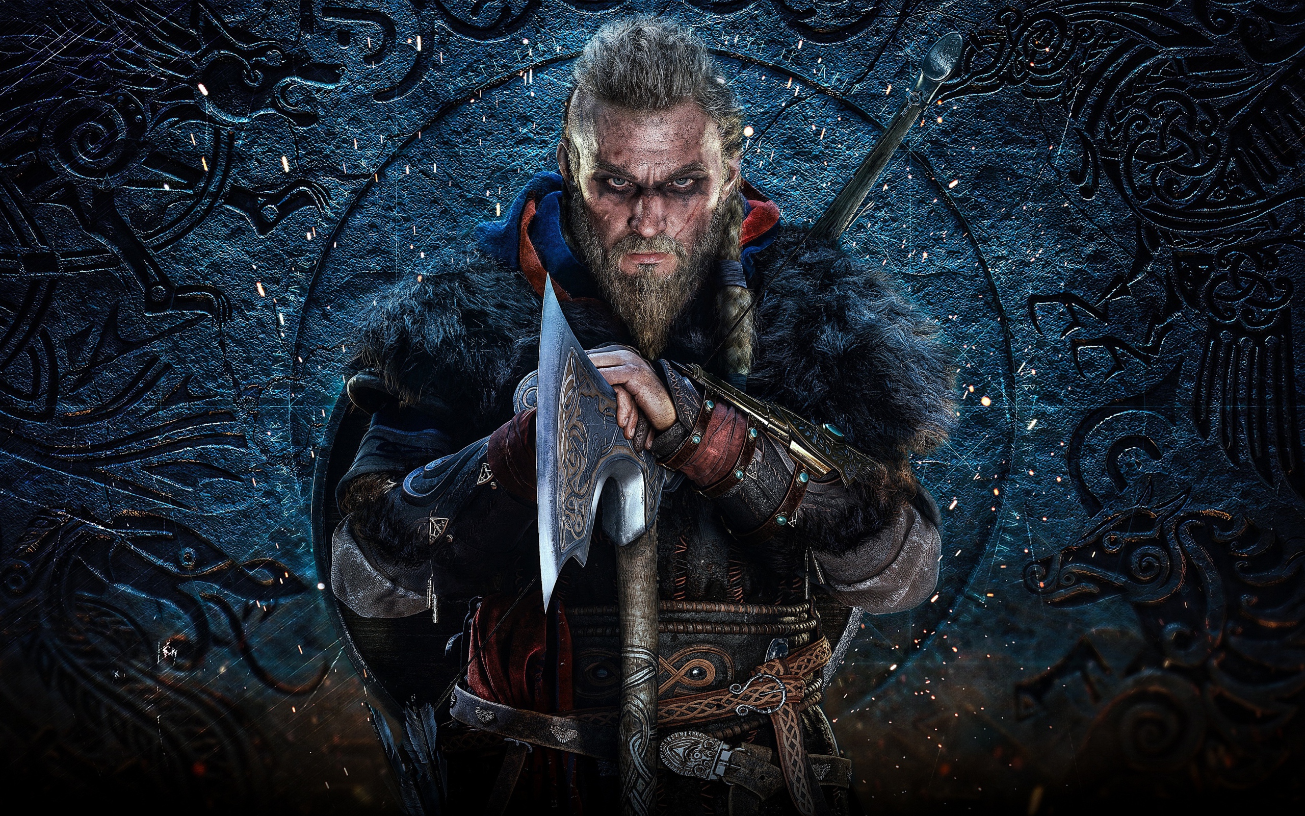 Мужчина викинг с топором в руках 