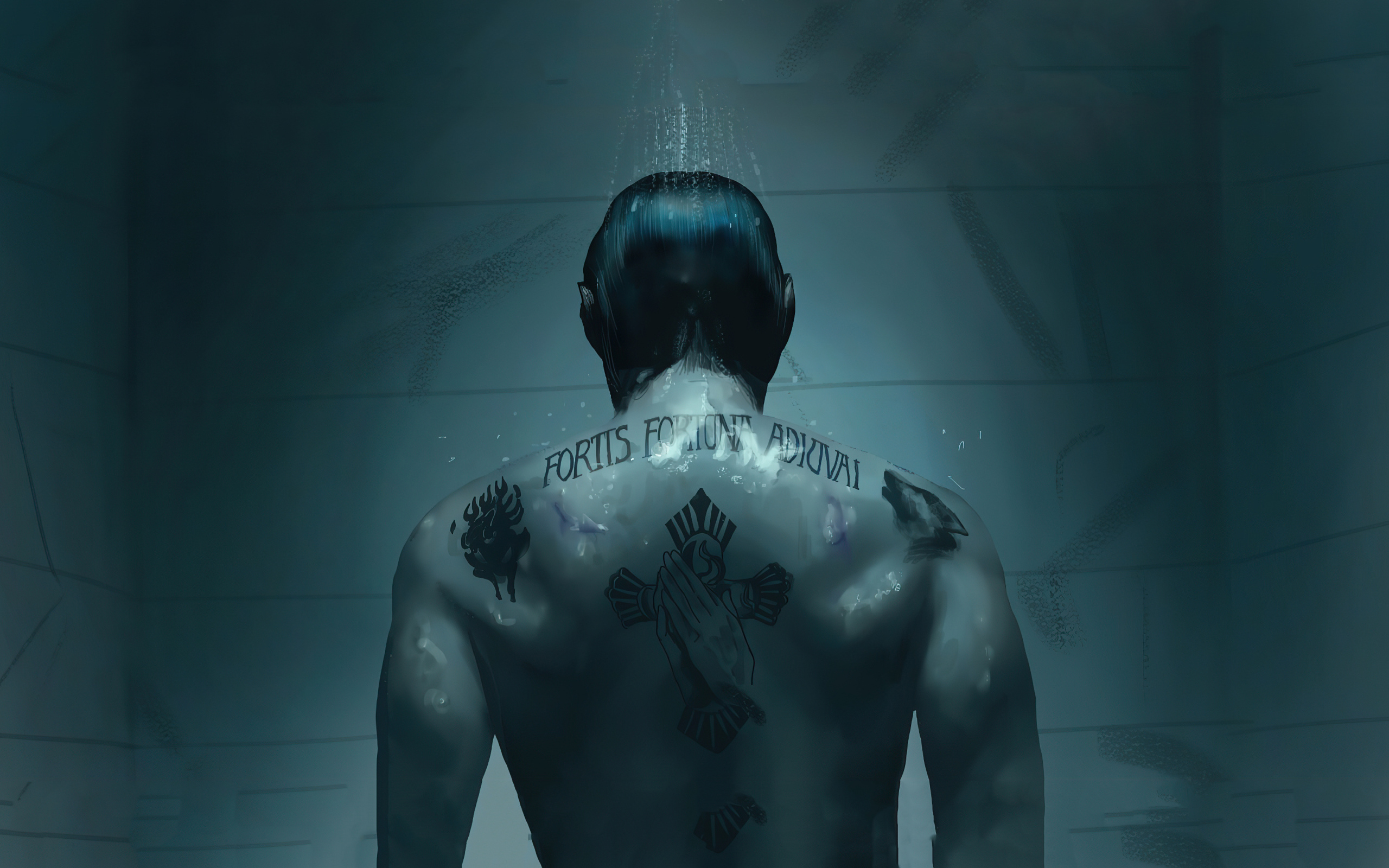 Персонаж фильма Джон Уик с татуировками на спине
